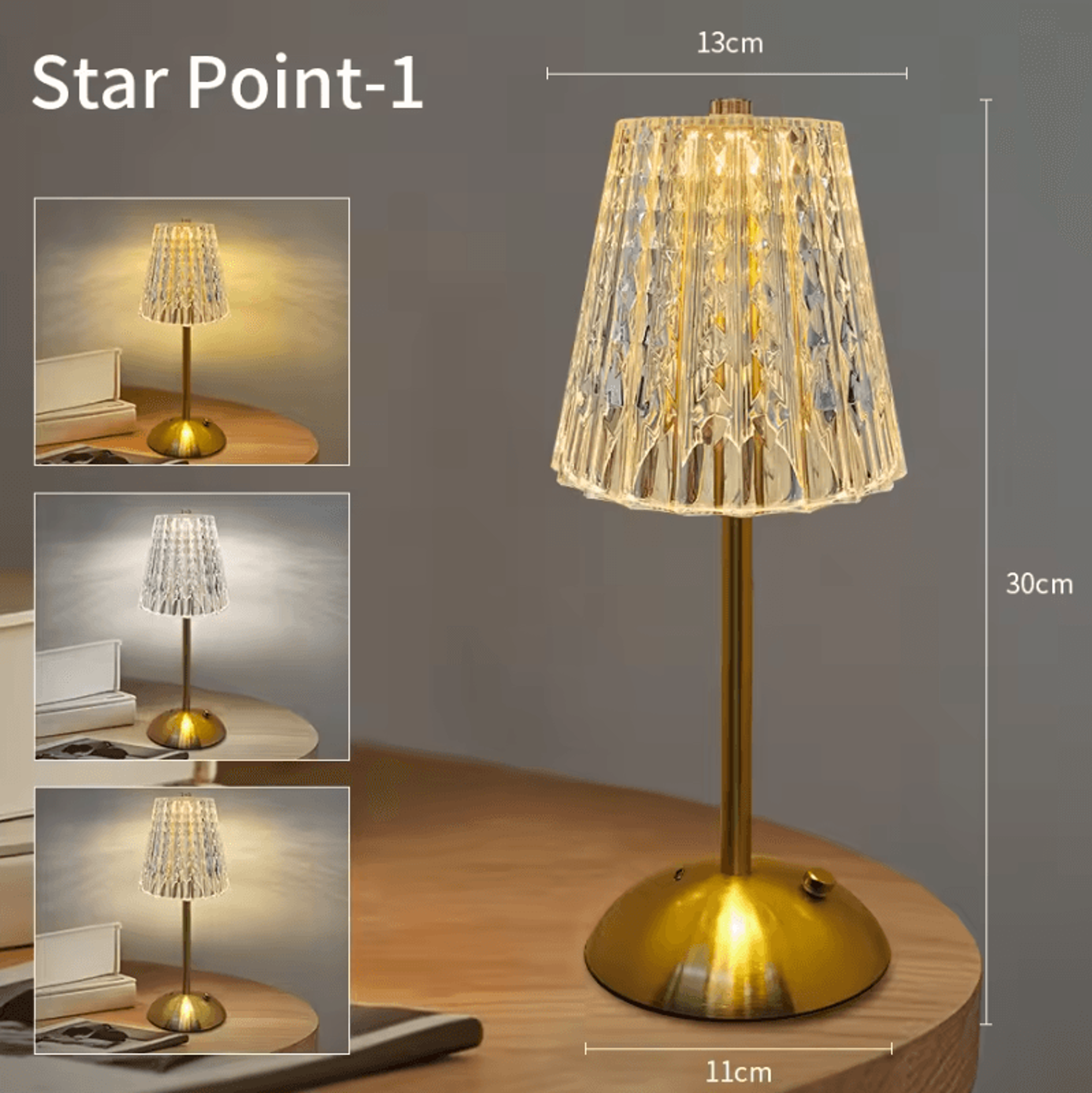 Rechargeable Crystal LED Table Lamp Dimmable Bedside Reading Light For Bedroom  Home Decor 1