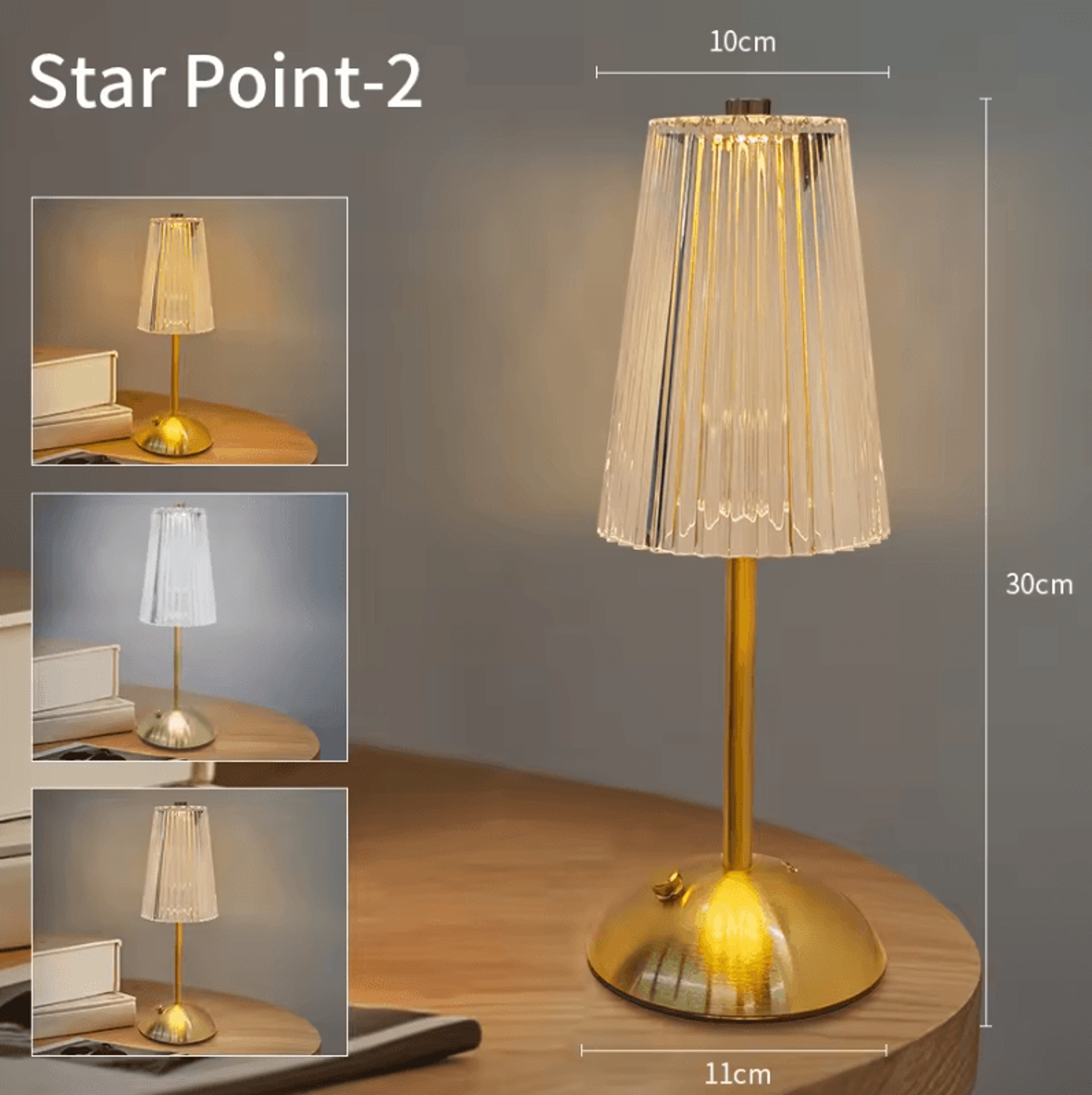 Rechargeable Crystal LED Table Lamp Dimmable Bedside Reading Light For Bedroom  Home Decor 2