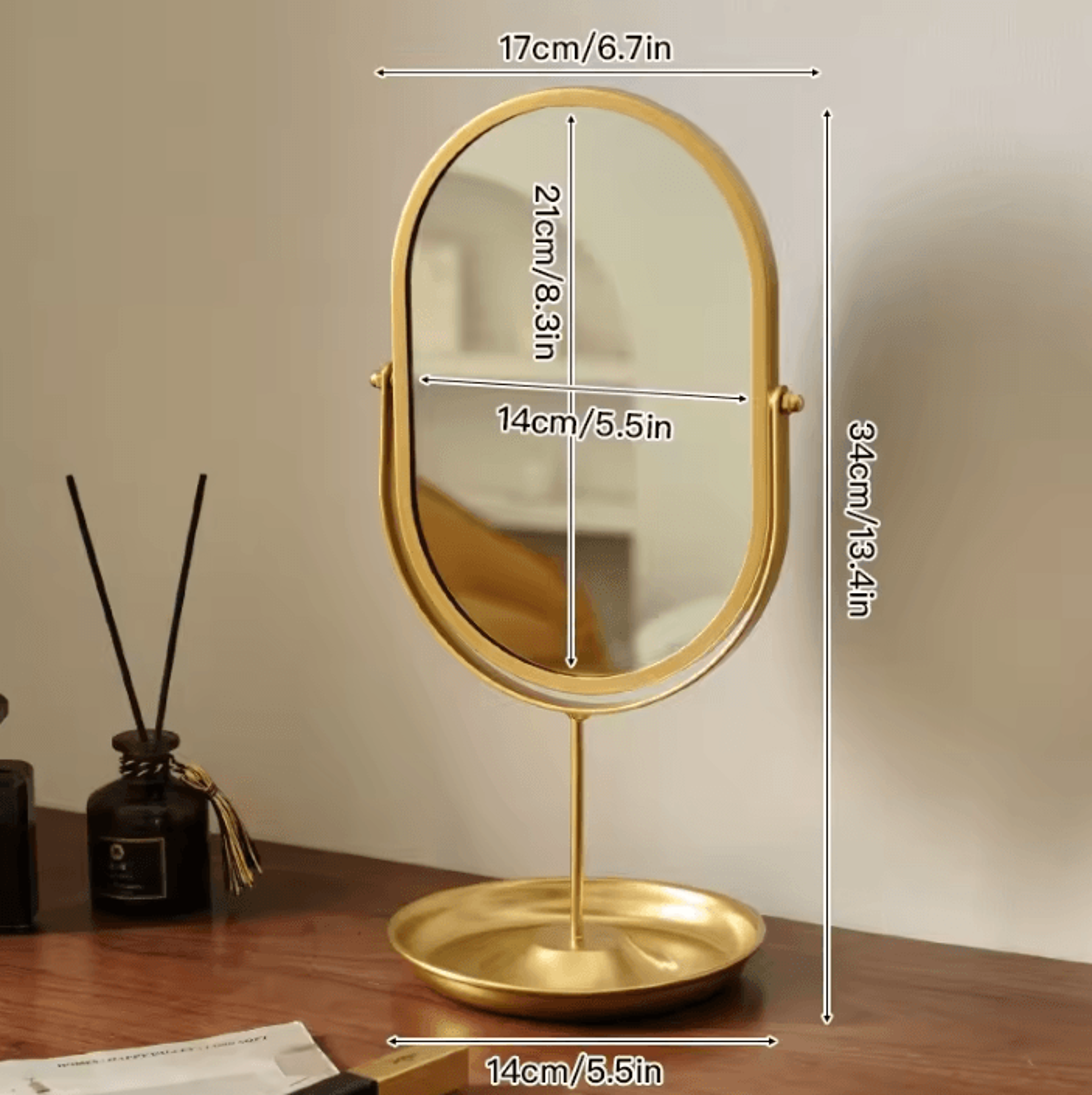 360 Degree Rotatable Oval Tabletop Vanity Mirror 3