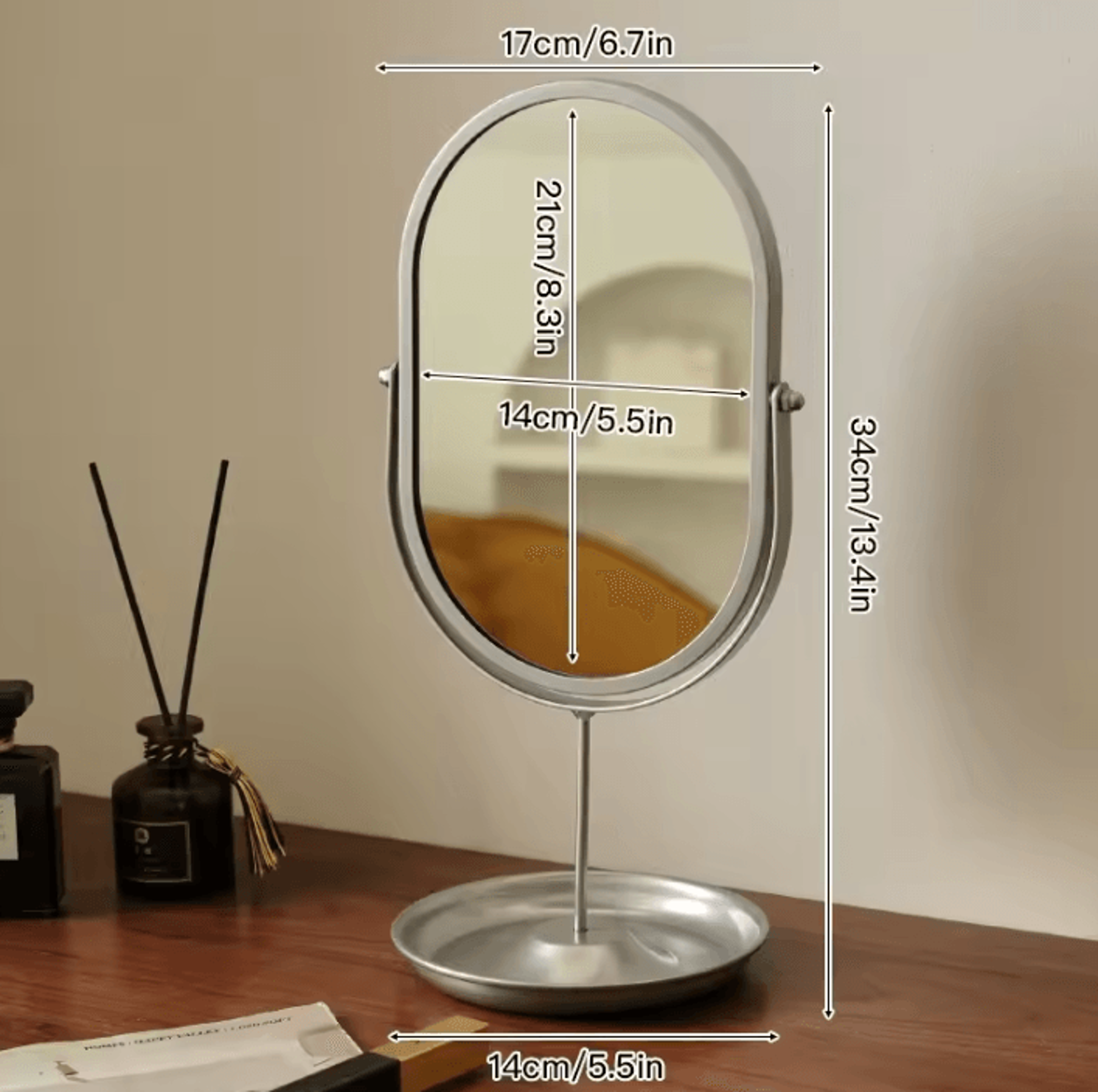360 Degree Rotatable Oval Tabletop Vanity Mirror 4