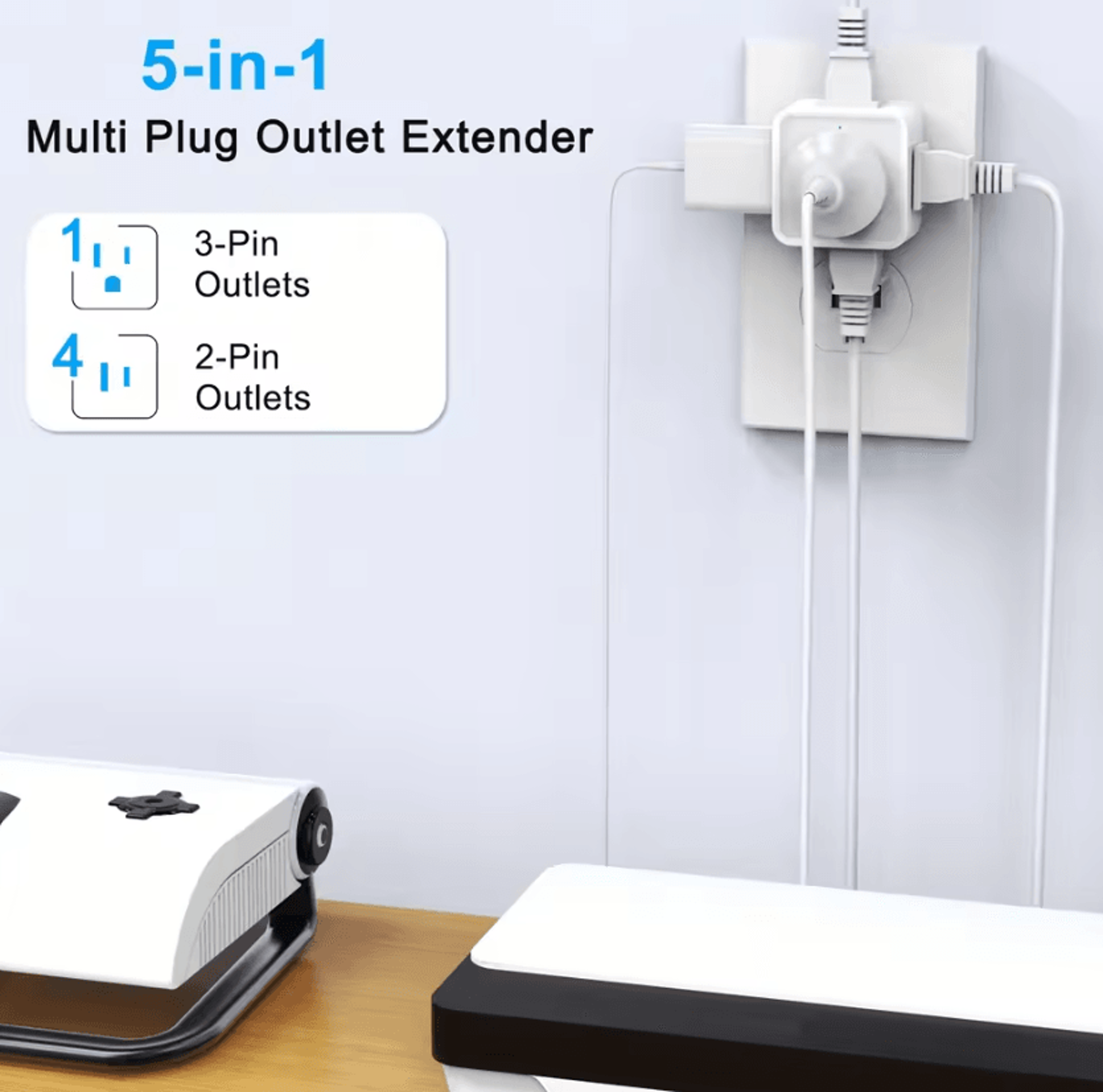 5 Way Multi Plug Wall Outlet Extender 1