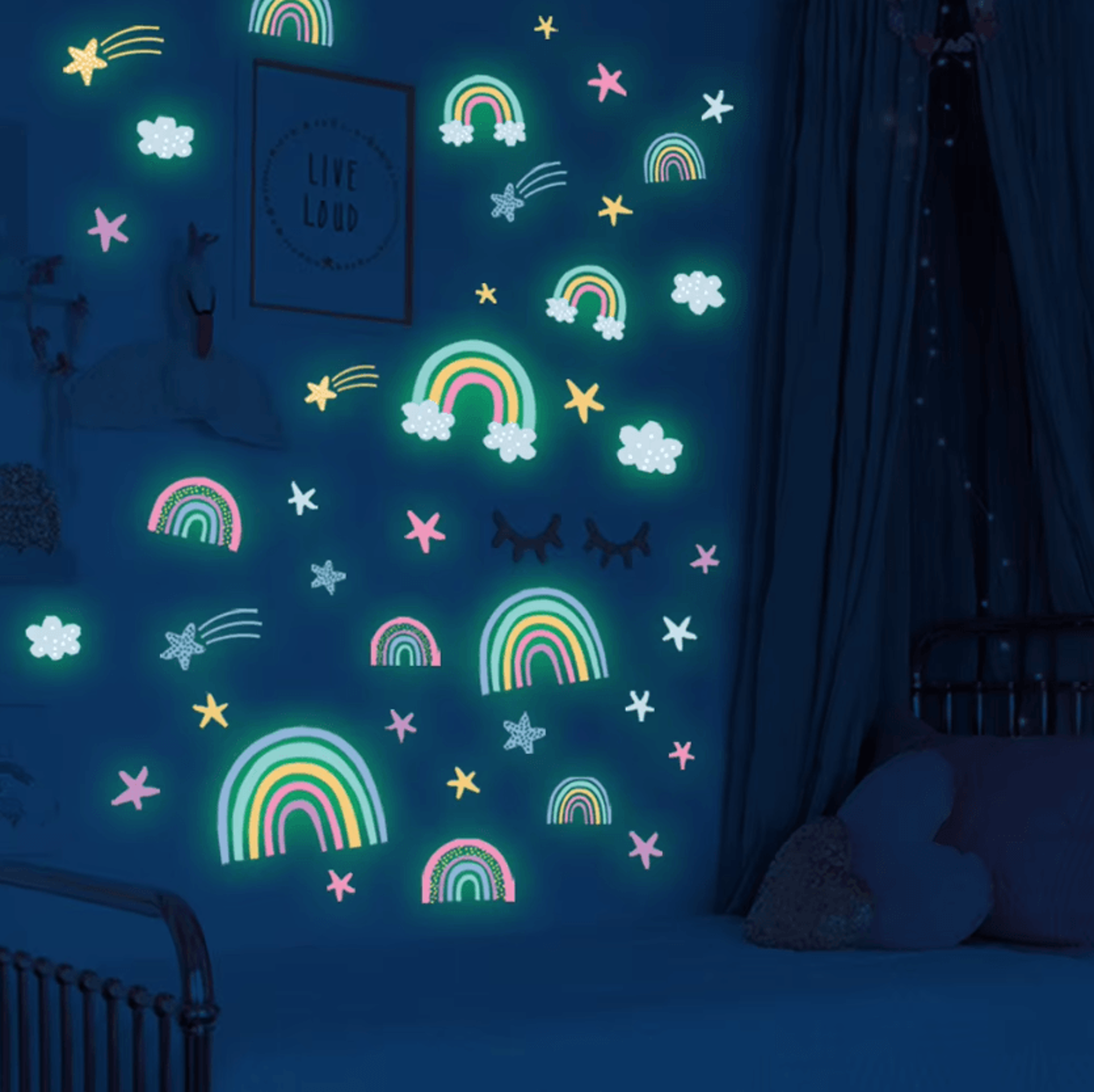 Rainbow Cloud And Stars Glow In The Dark Wall Stickers 0