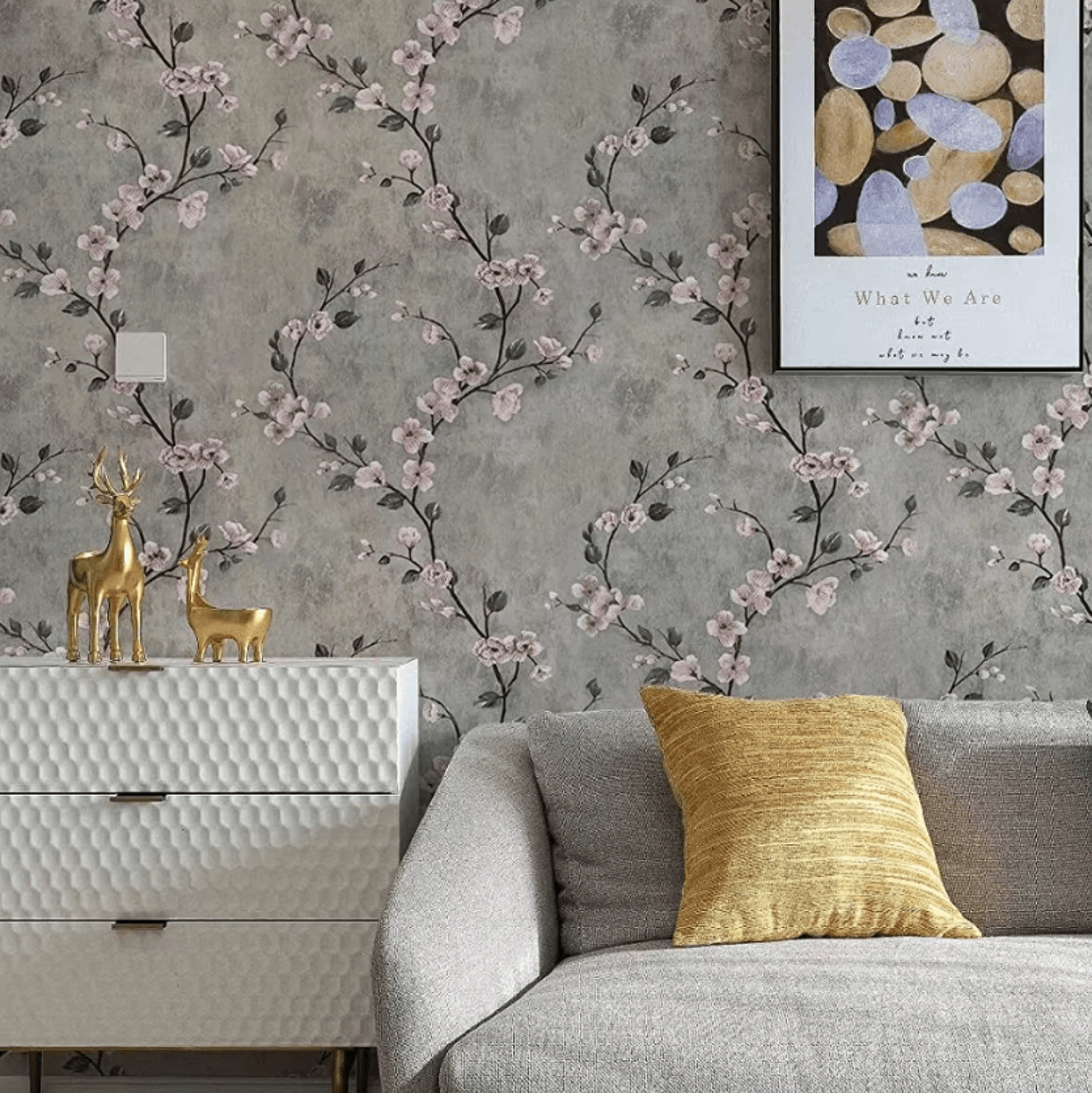 Grey Floral Peel And Stick Wallpaper Removable Self Adhesive Wall Decor 2