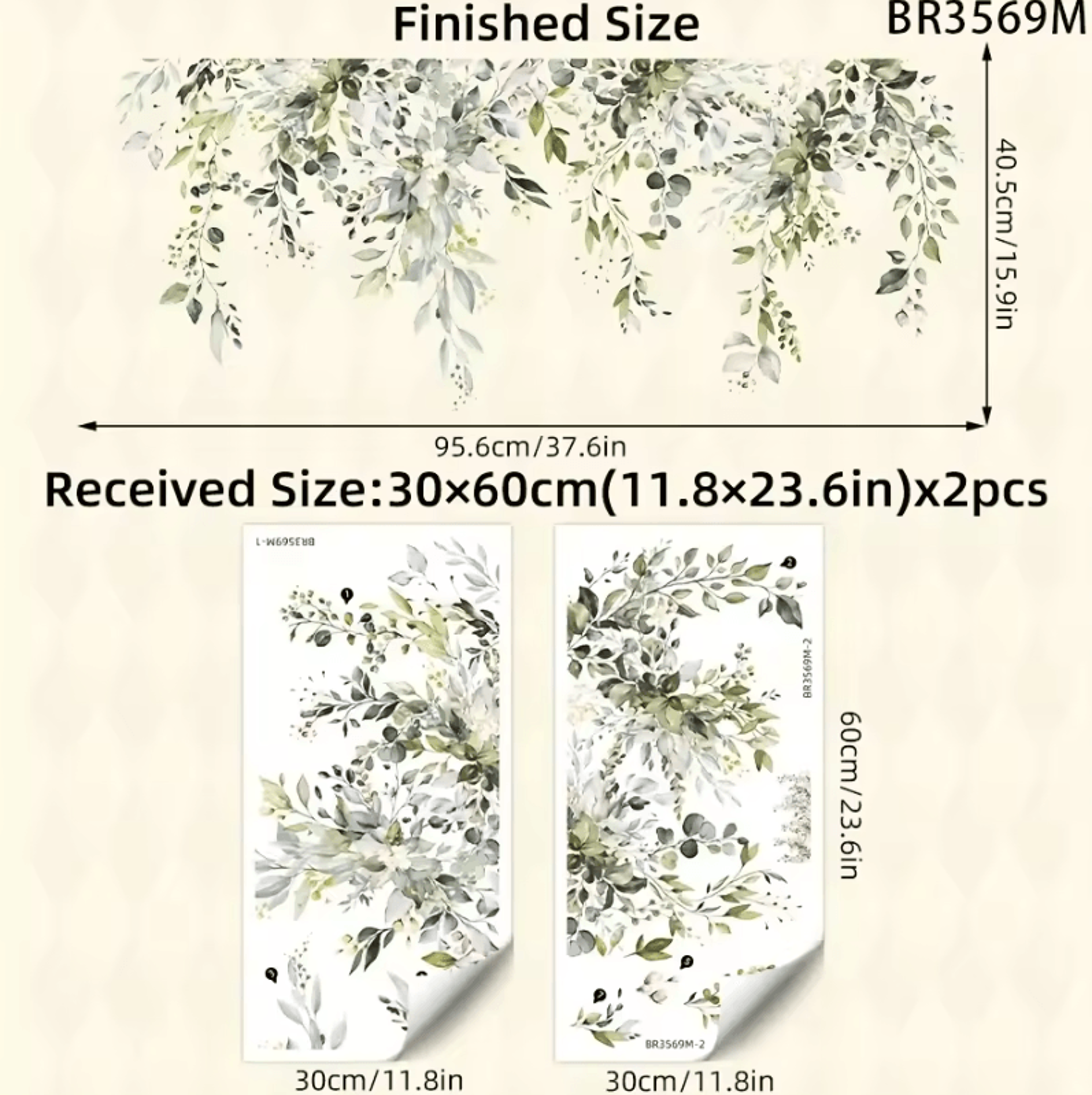 2 Piece Green Leaf Vine Flower Self Adhesive Wall Stickers 5