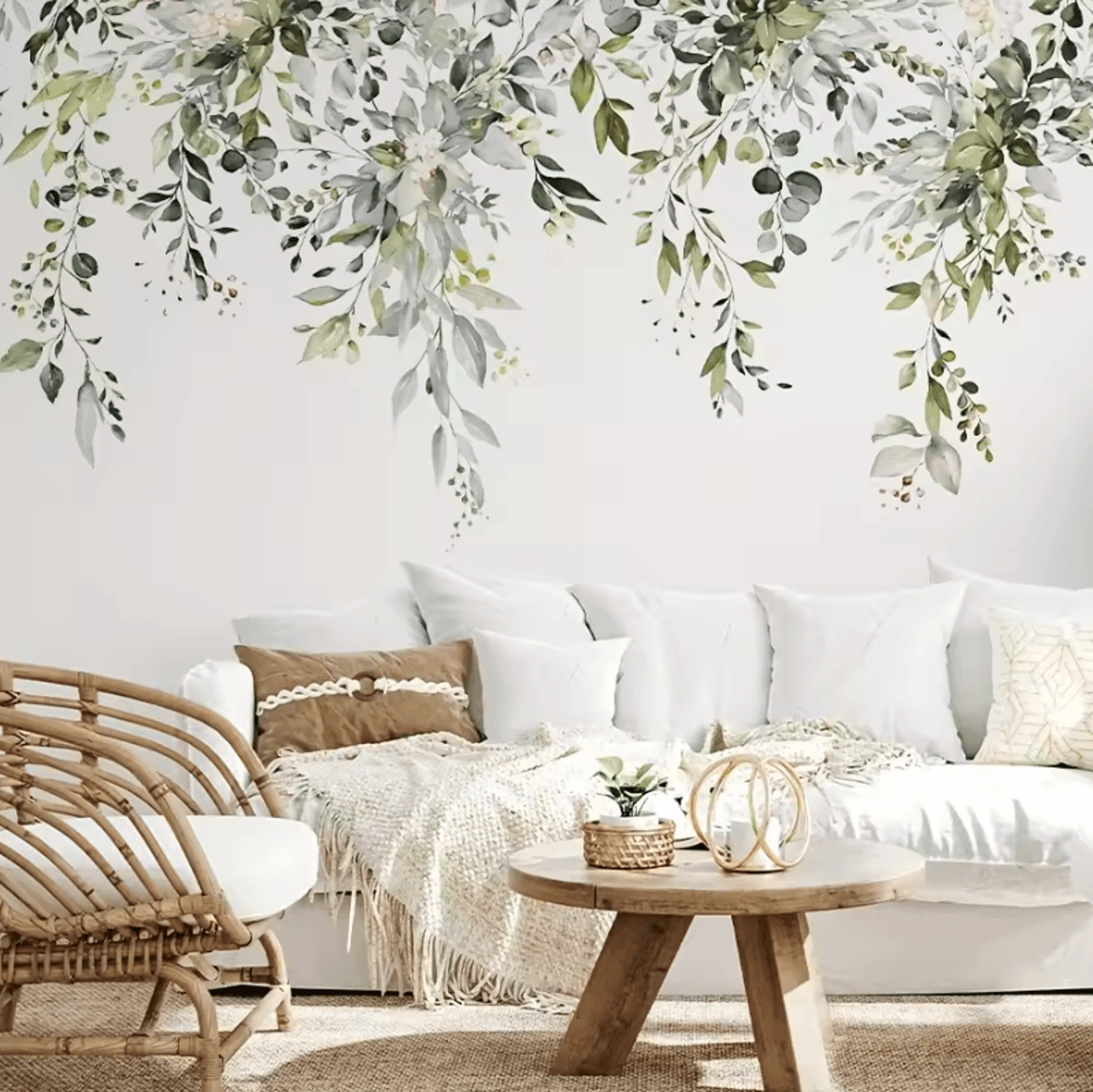2 Piece Green Leaf Vine Flower Self Adhesive Wall Stickers 3