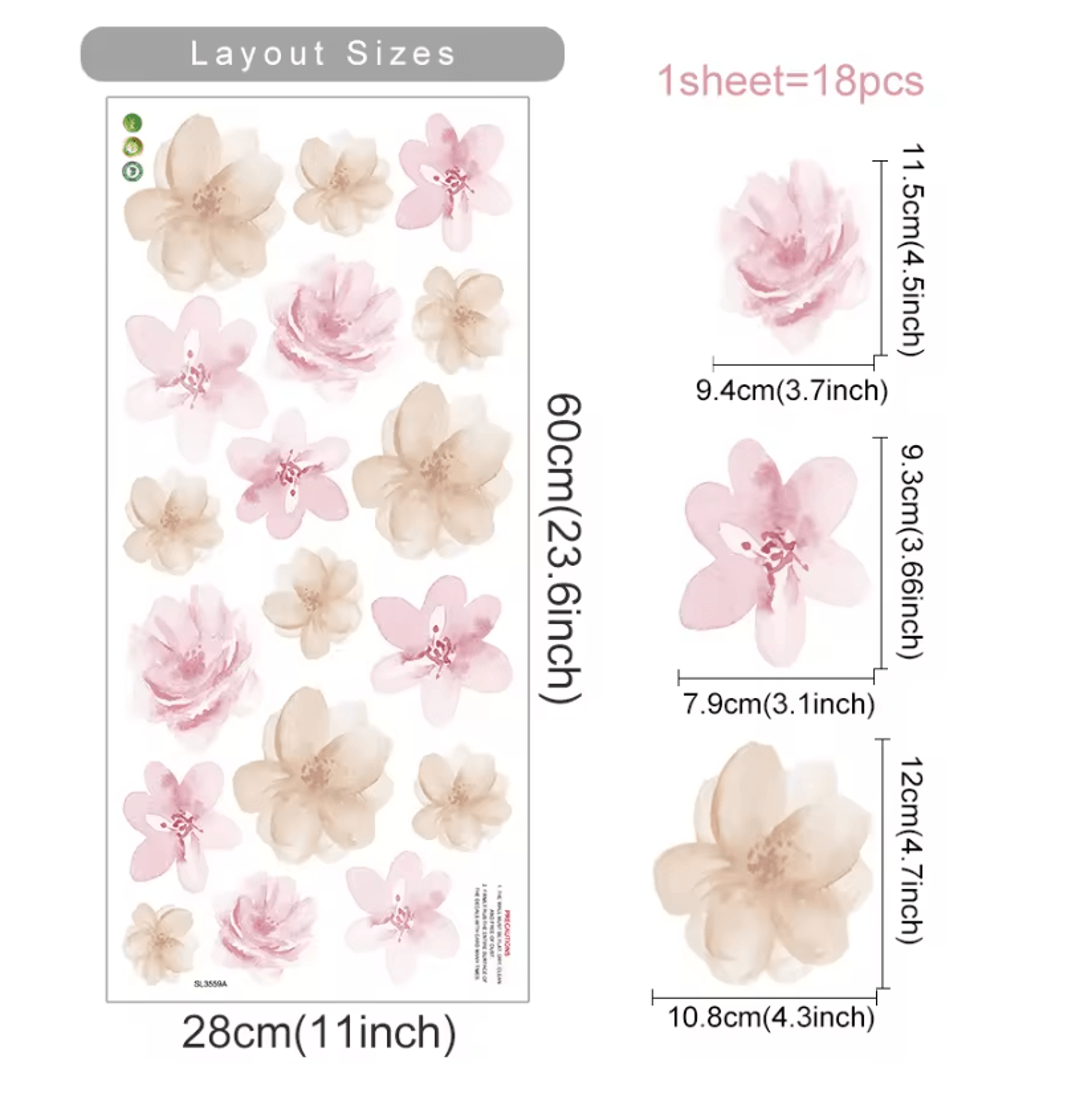Boho Watercolor Flower Wall Stickers Removable Floral PVC Decals 5