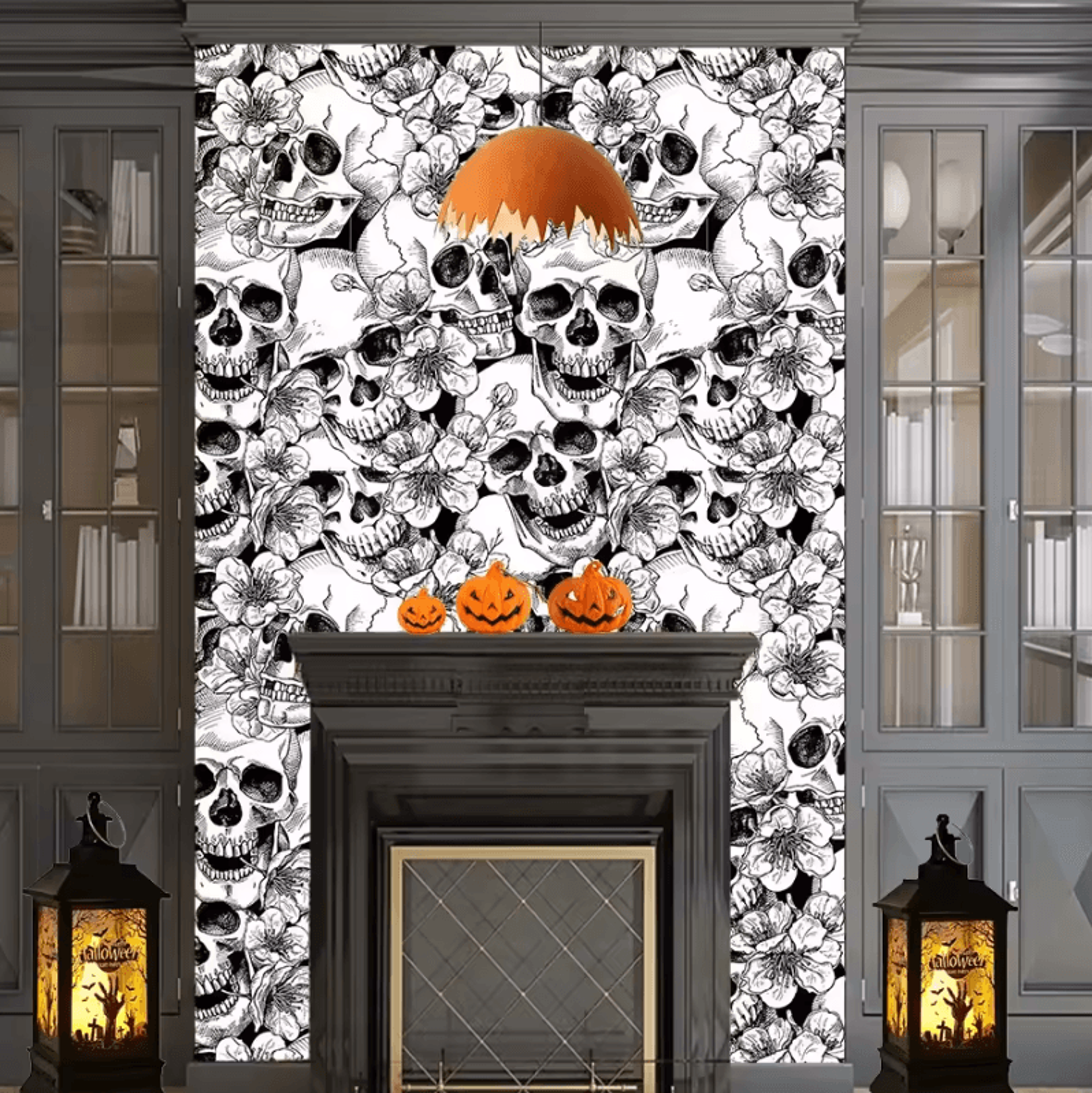 Halloween White Skull Peel And Stick Wallpaper Removable PVC Wall Decor 1