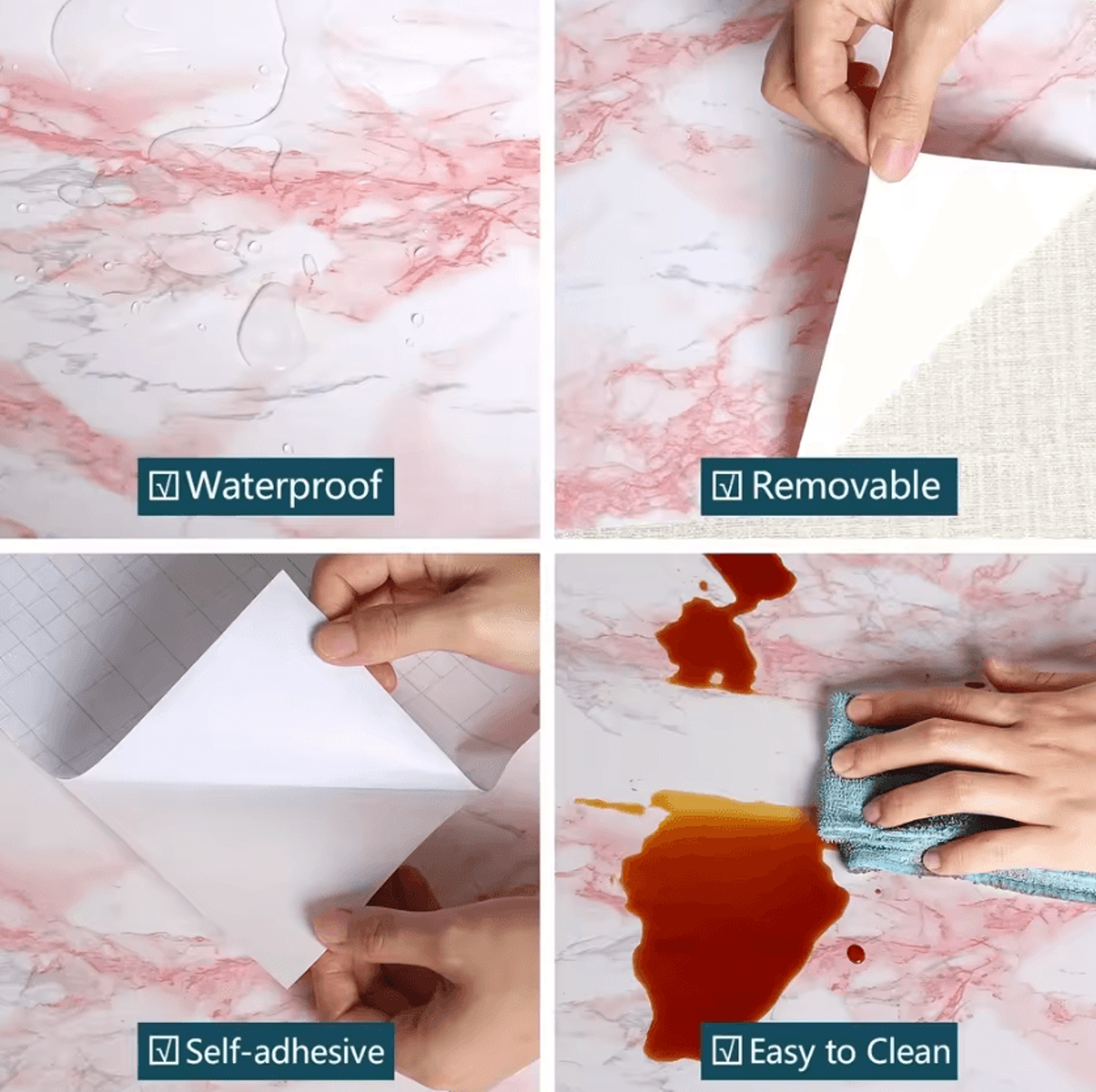 Pink Marble Self Adhesive Wall And Backsplash Covering 2