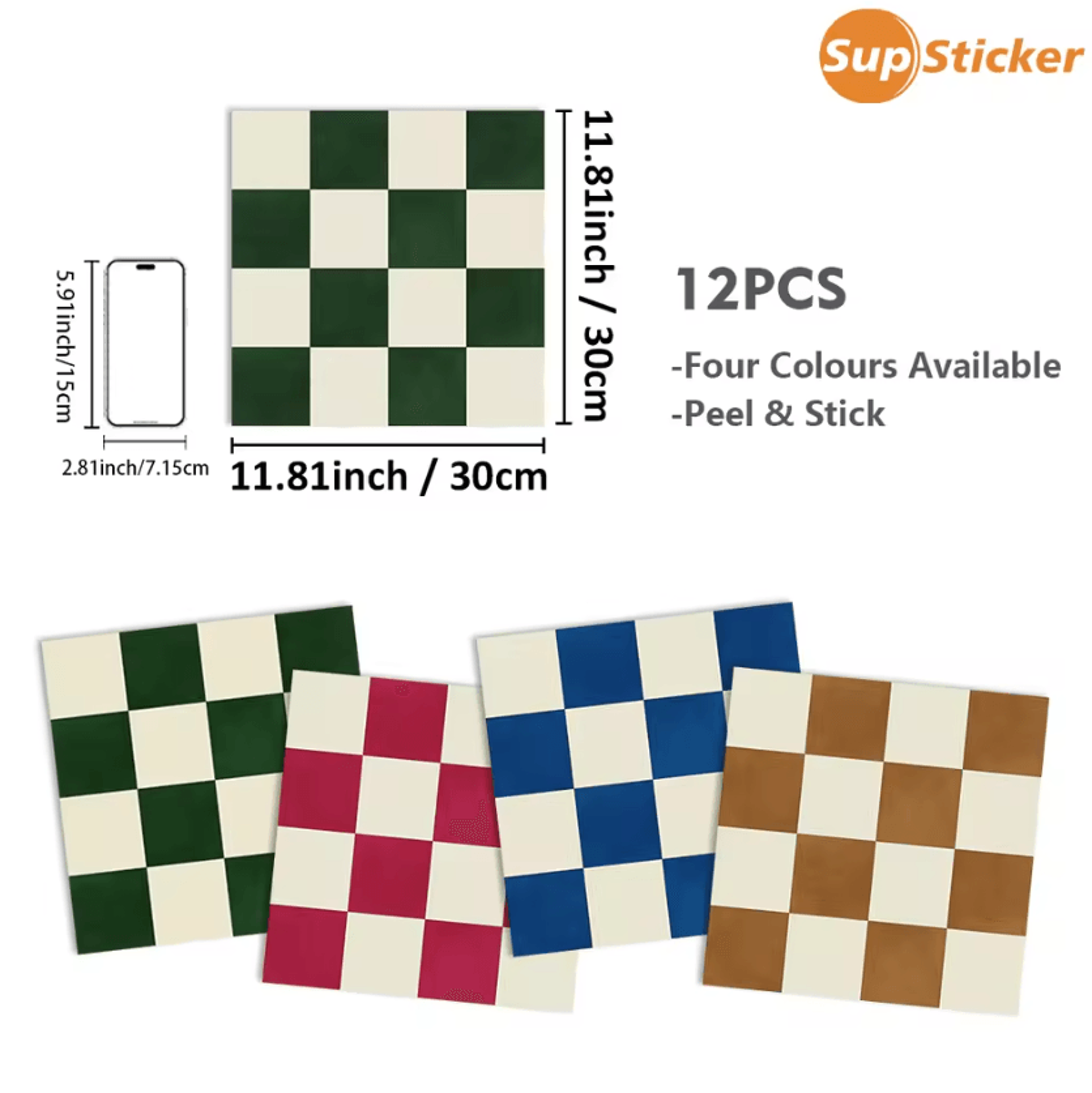 12 Piece Glossy Checkerboard Peel And Stick Wall Tiles 1