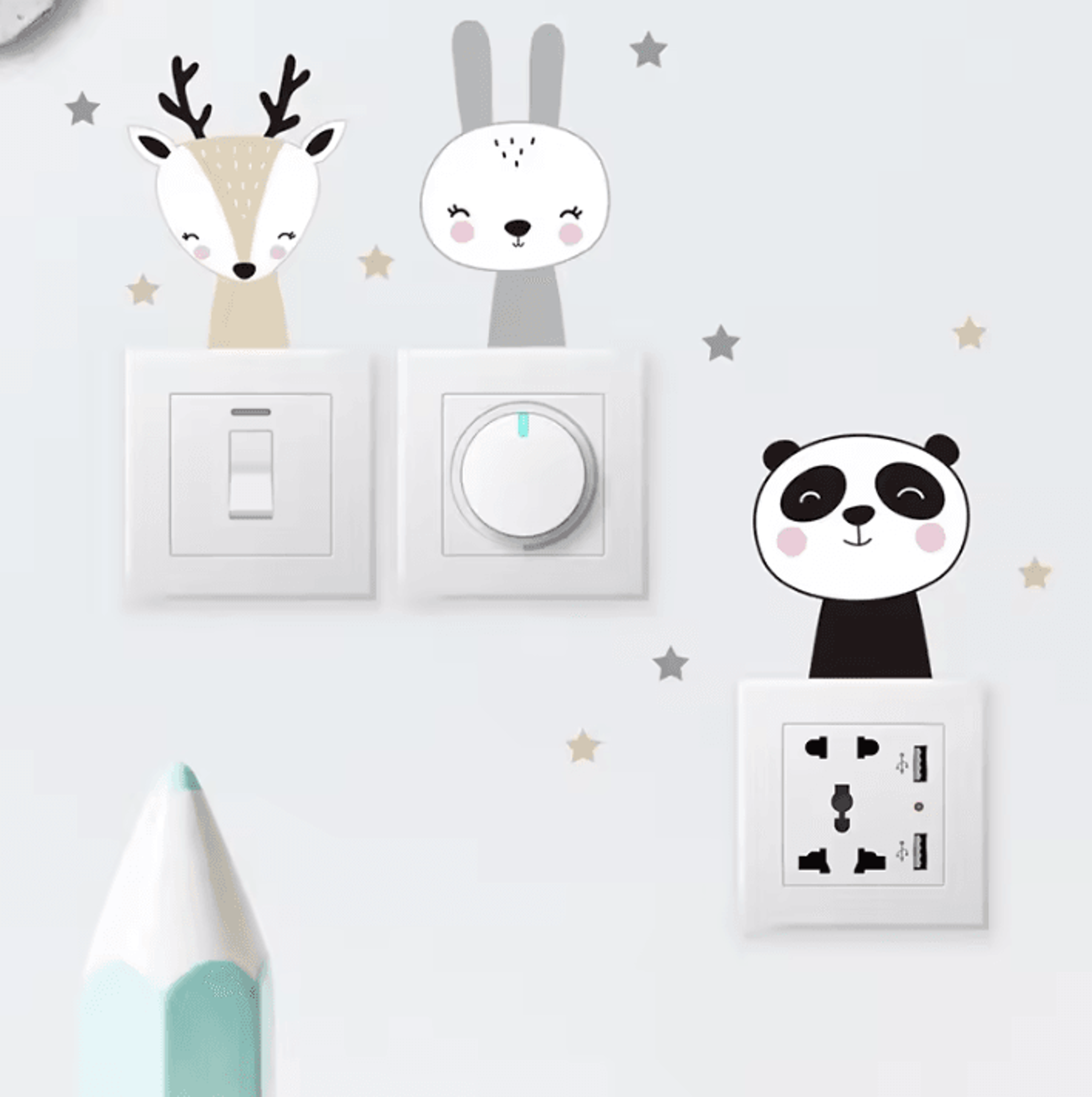6 Piece Boho Cute Animal Switch Wall Stickers 1