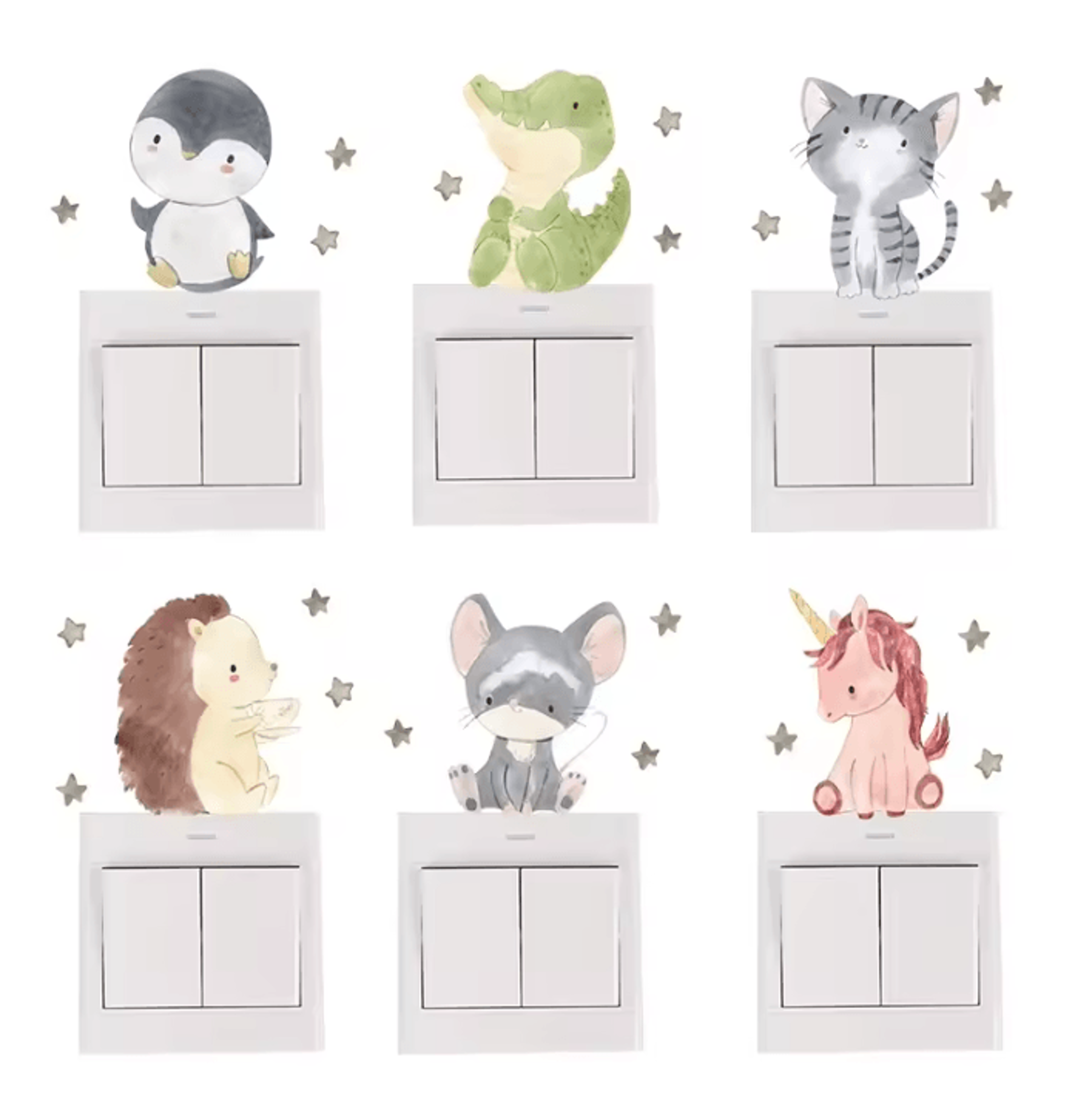 6 Piece Boho Cute Animal Switch Wall Stickers 5