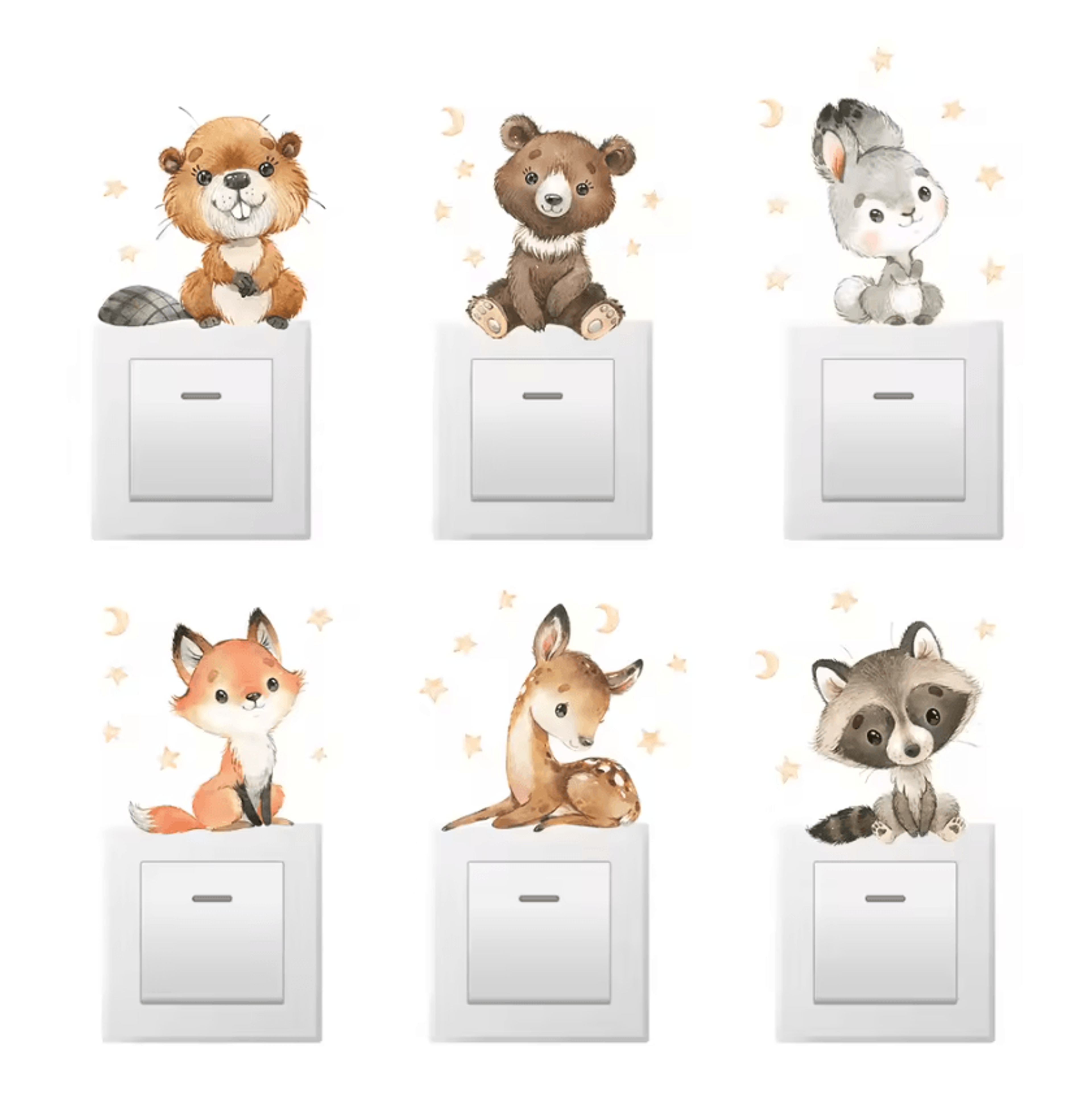 6 Piece Boho Cute Animal Switch Wall Stickers 4