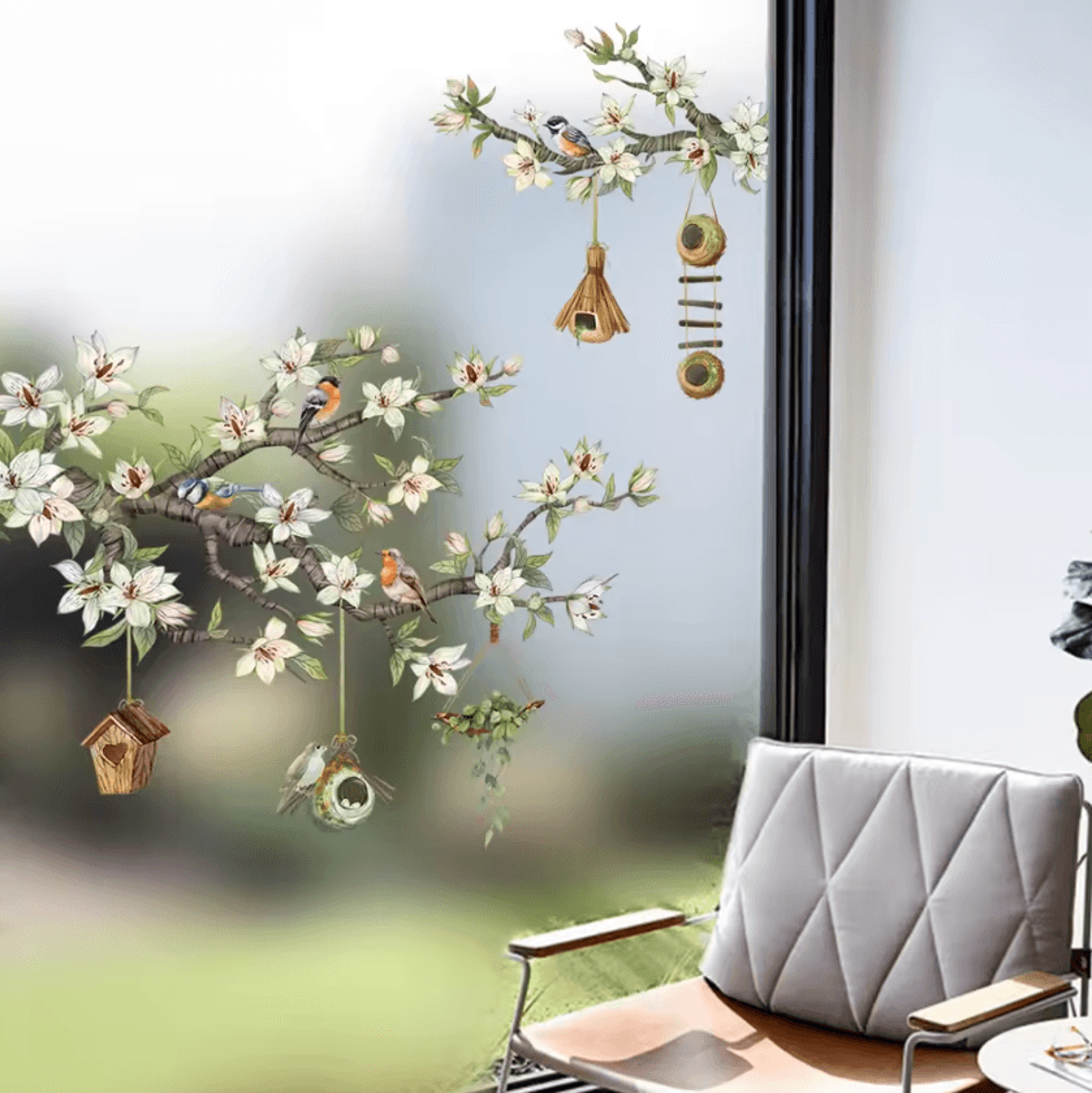 Birds On Flower Branch Peel And Stick Wall Decal 1