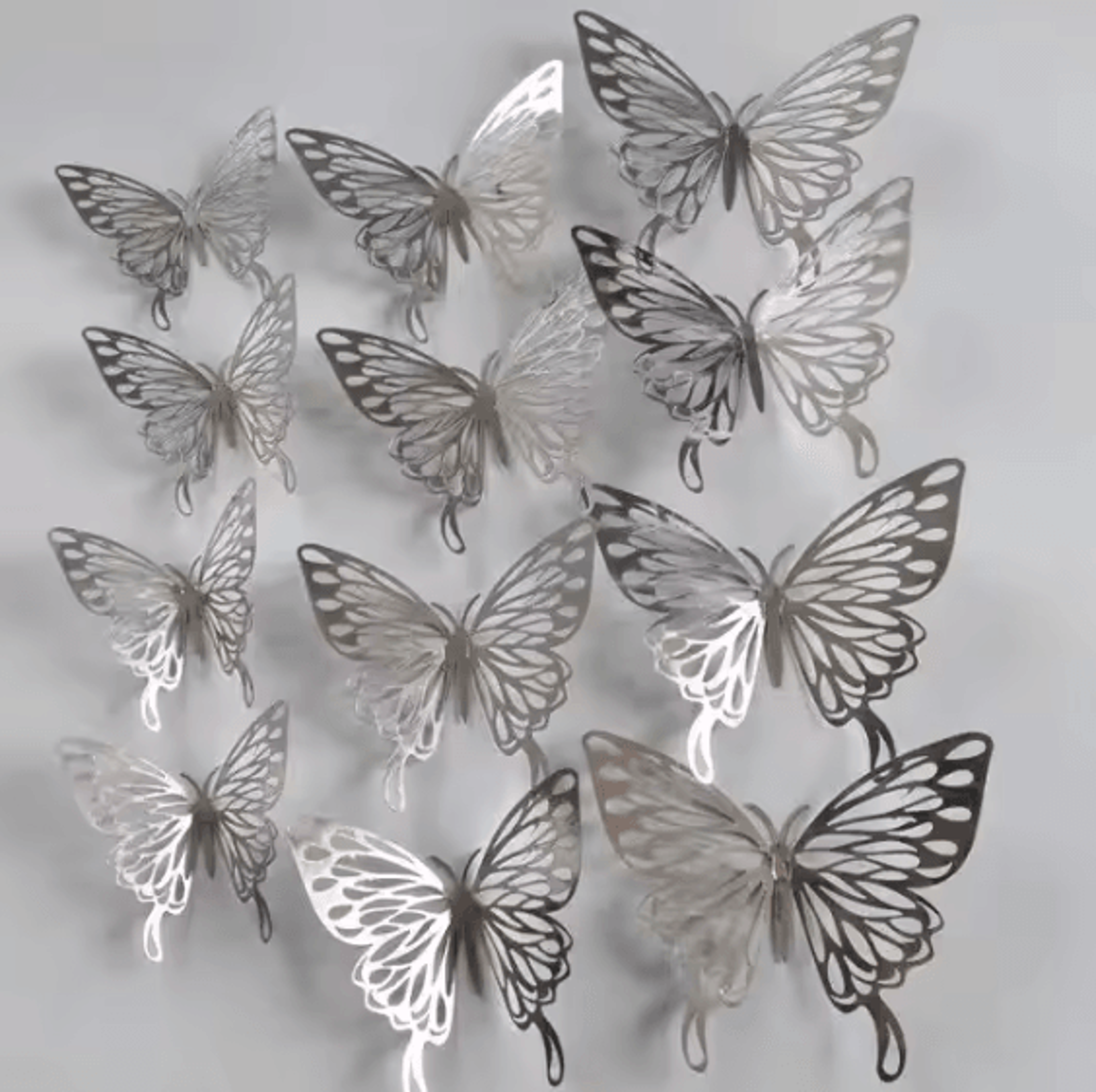 12 Piece 3D Silver Hollow Butterfly Wall Decor Set 3