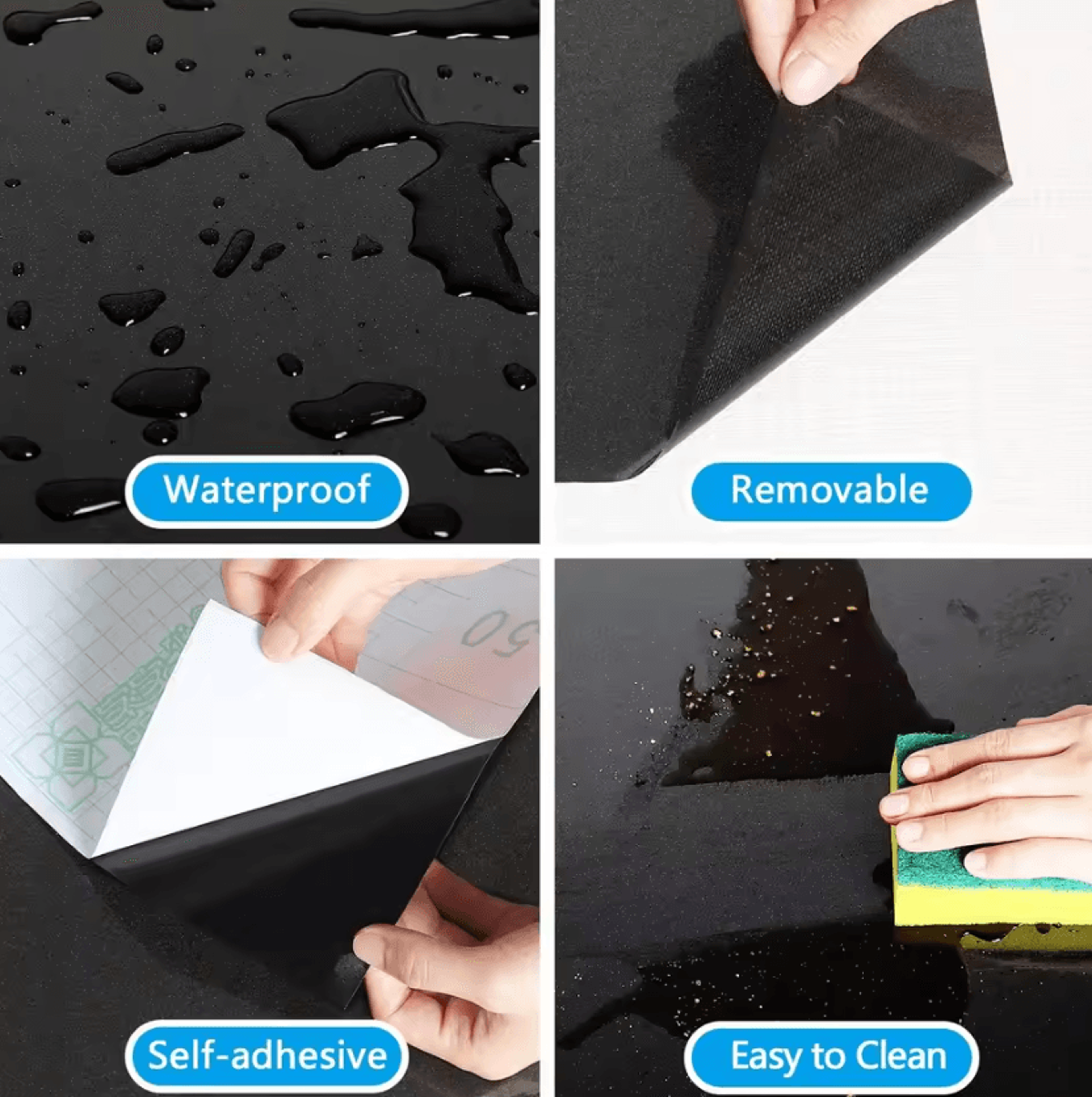 Glossy Black Peel And Stick Waterproof Wallpaper 1