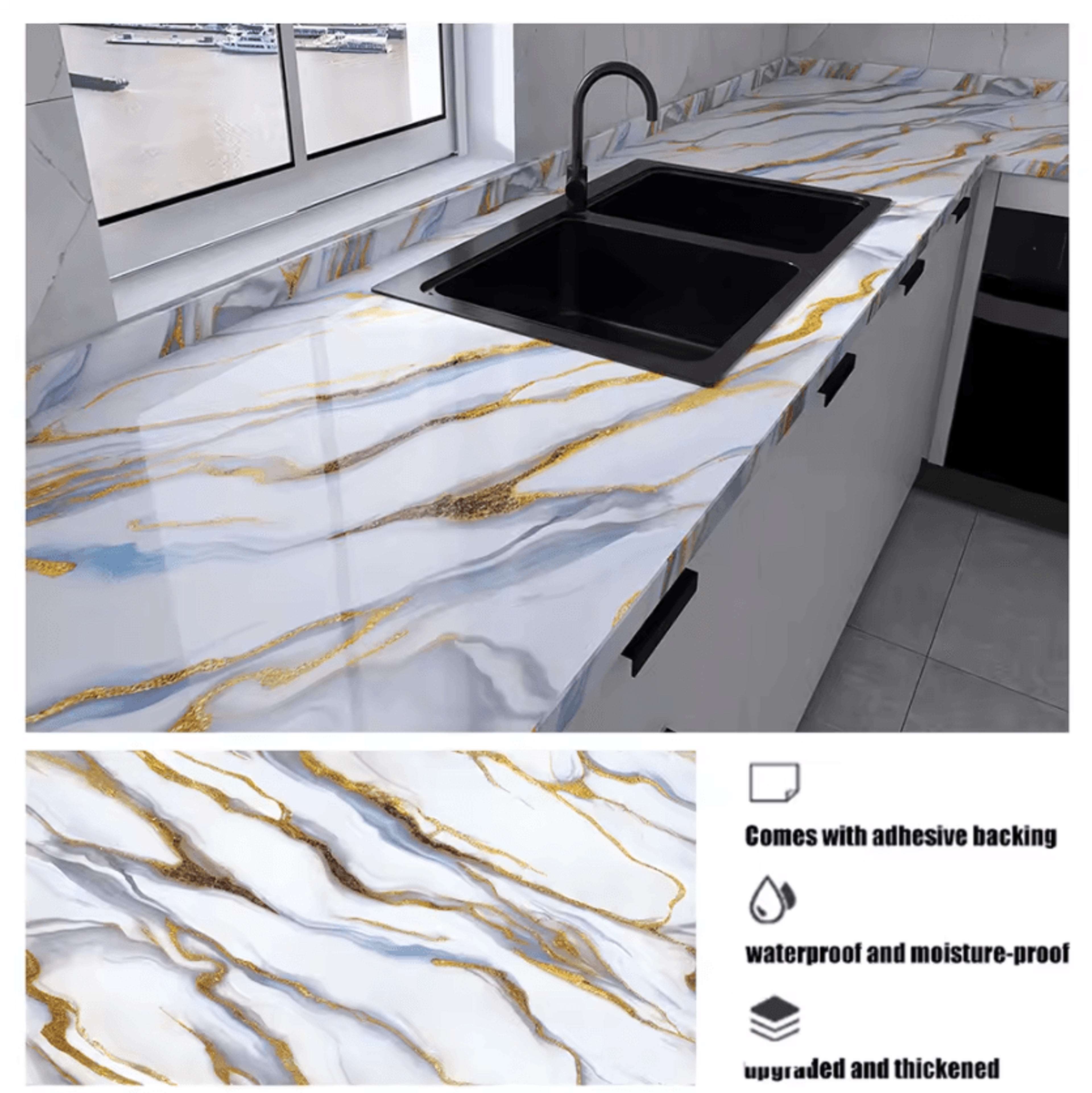 40CM Marble Peel And Stick Countertop Wallpaper 6