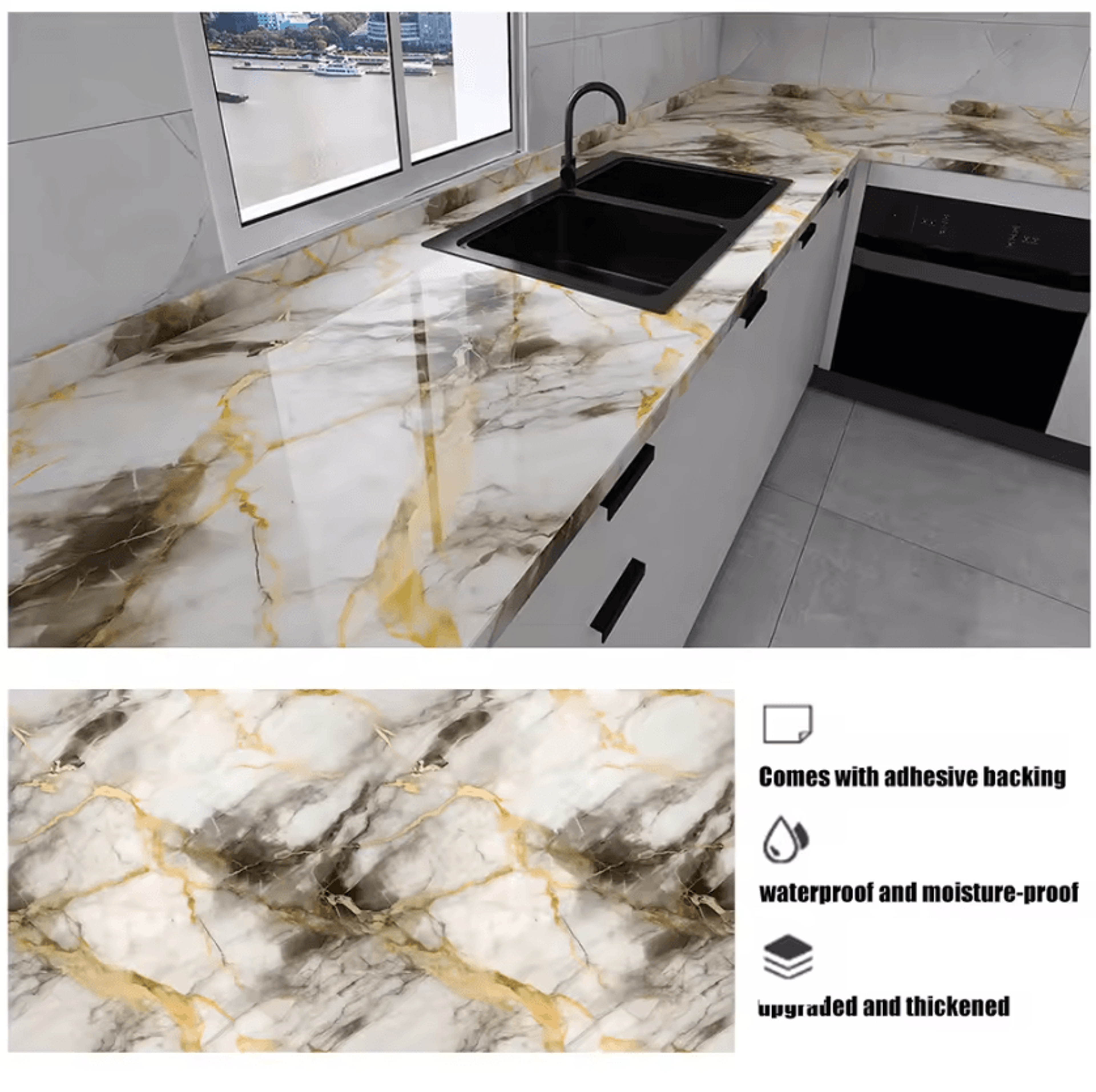 40CM Marble Peel And Stick Countertop Wallpaper 3