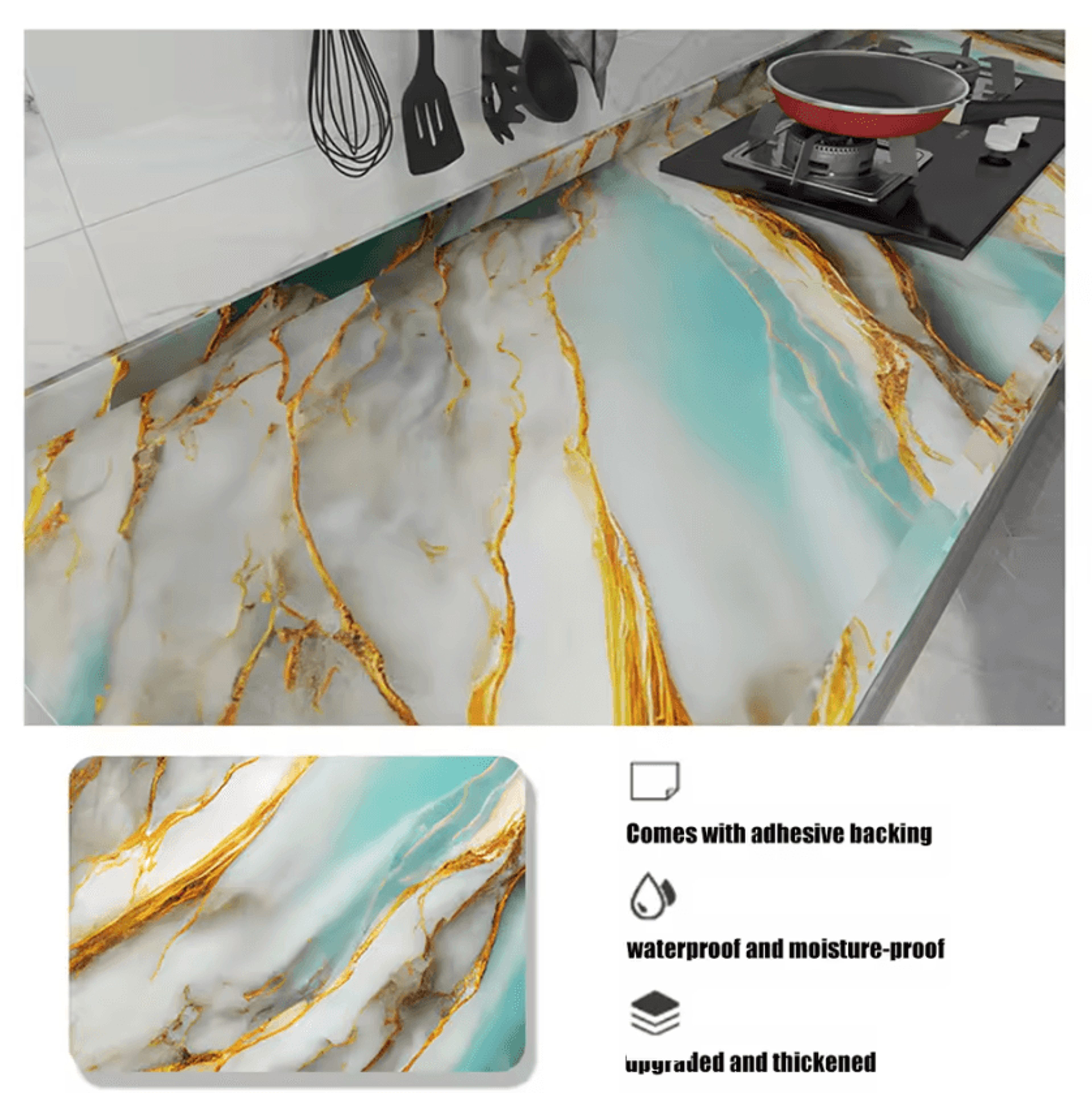 40CM Marble Peel And Stick Countertop Wallpaper 2