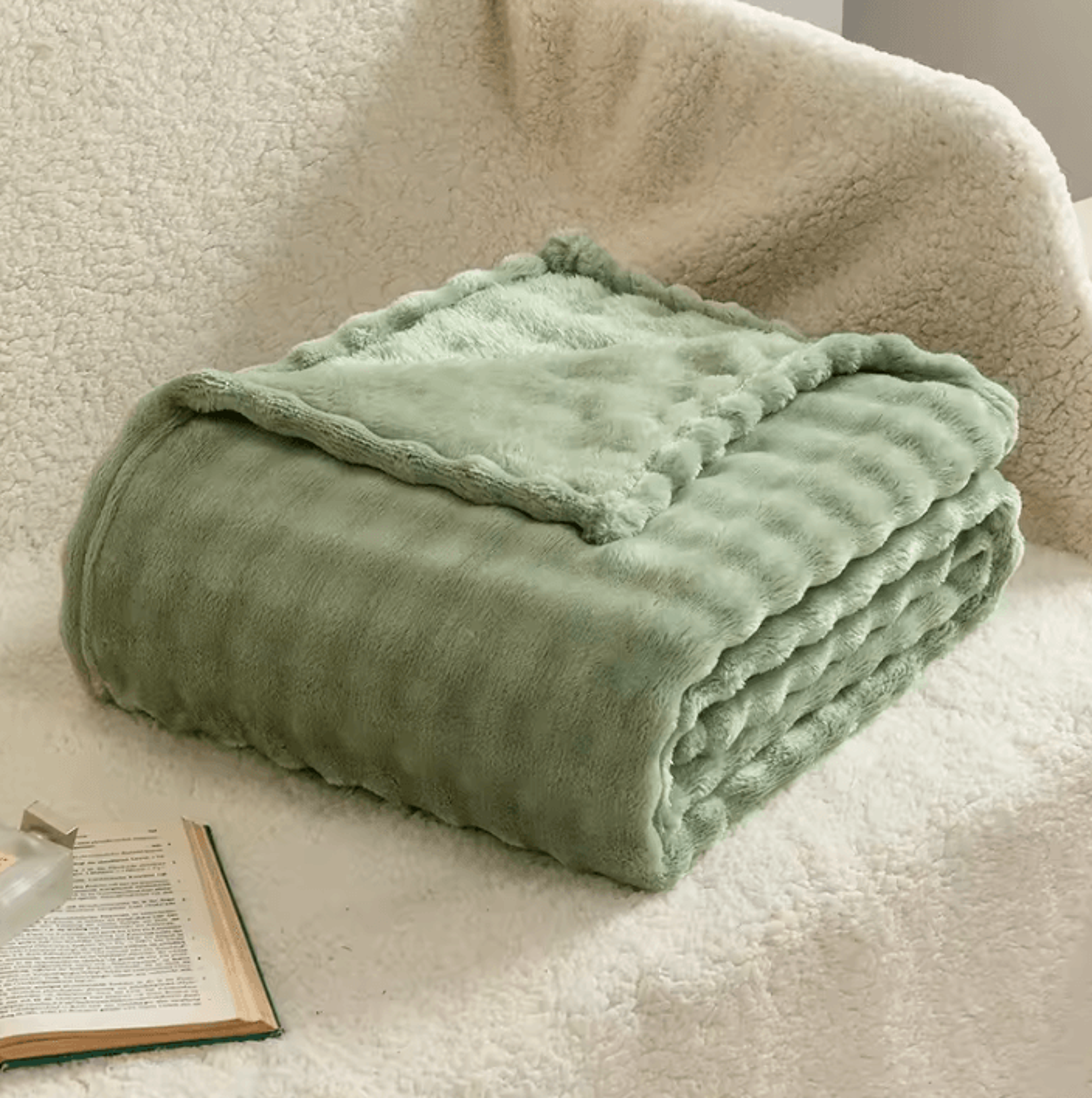 Sage Green Fleece Bubble Throw Blanket 3