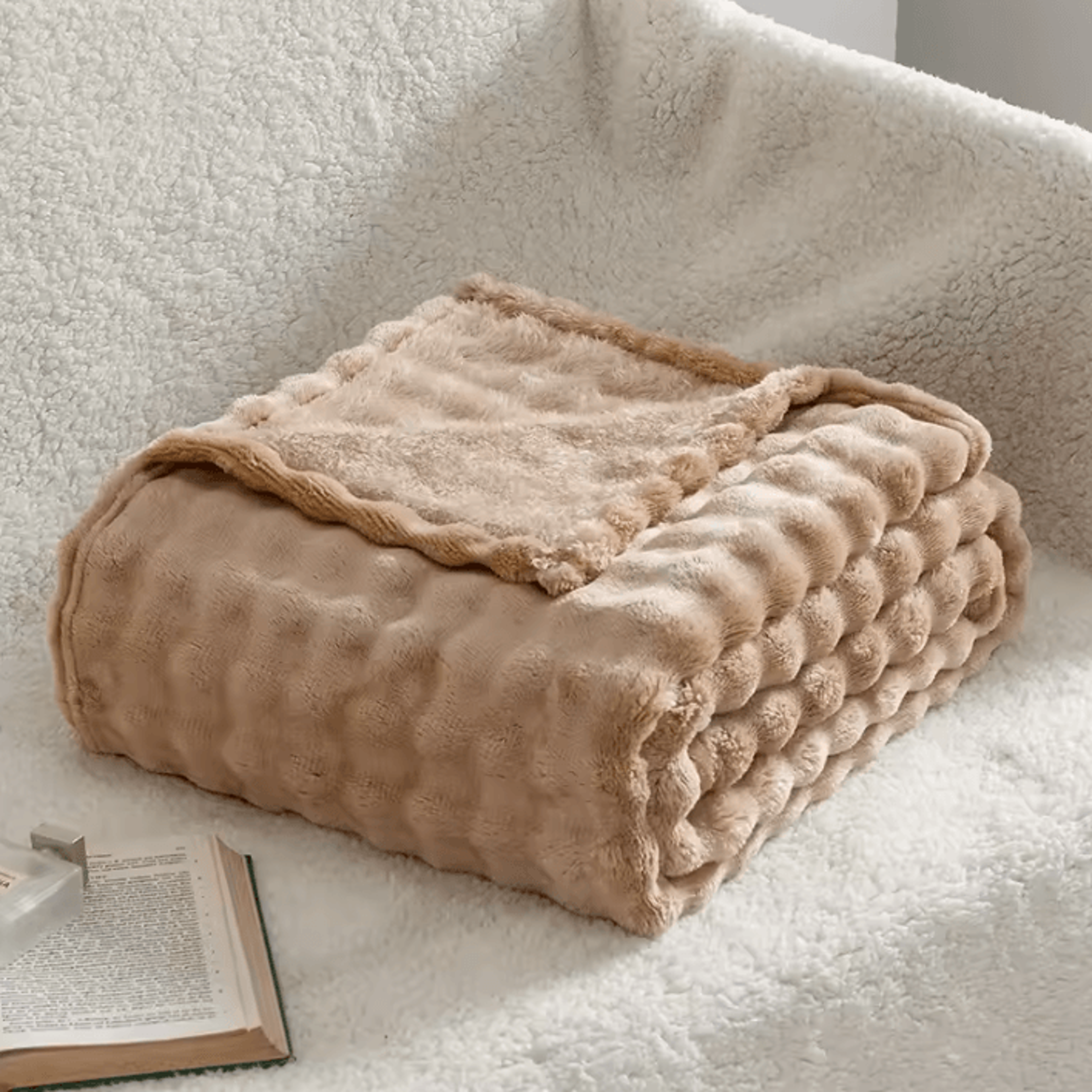 Sage Green Fleece Bubble Throw Blanket 5