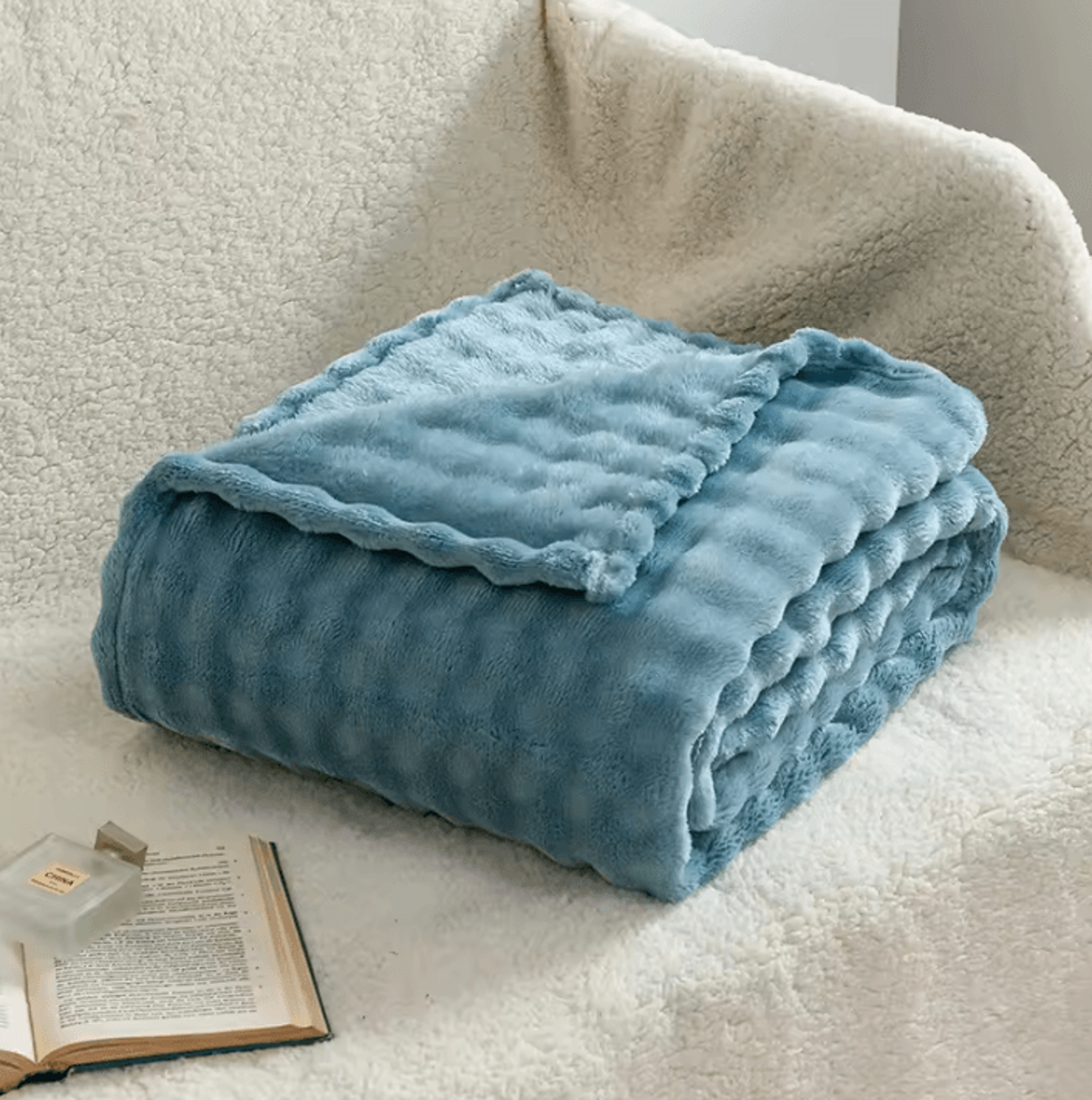 Sage Green Fleece Bubble Throw Blanket 8