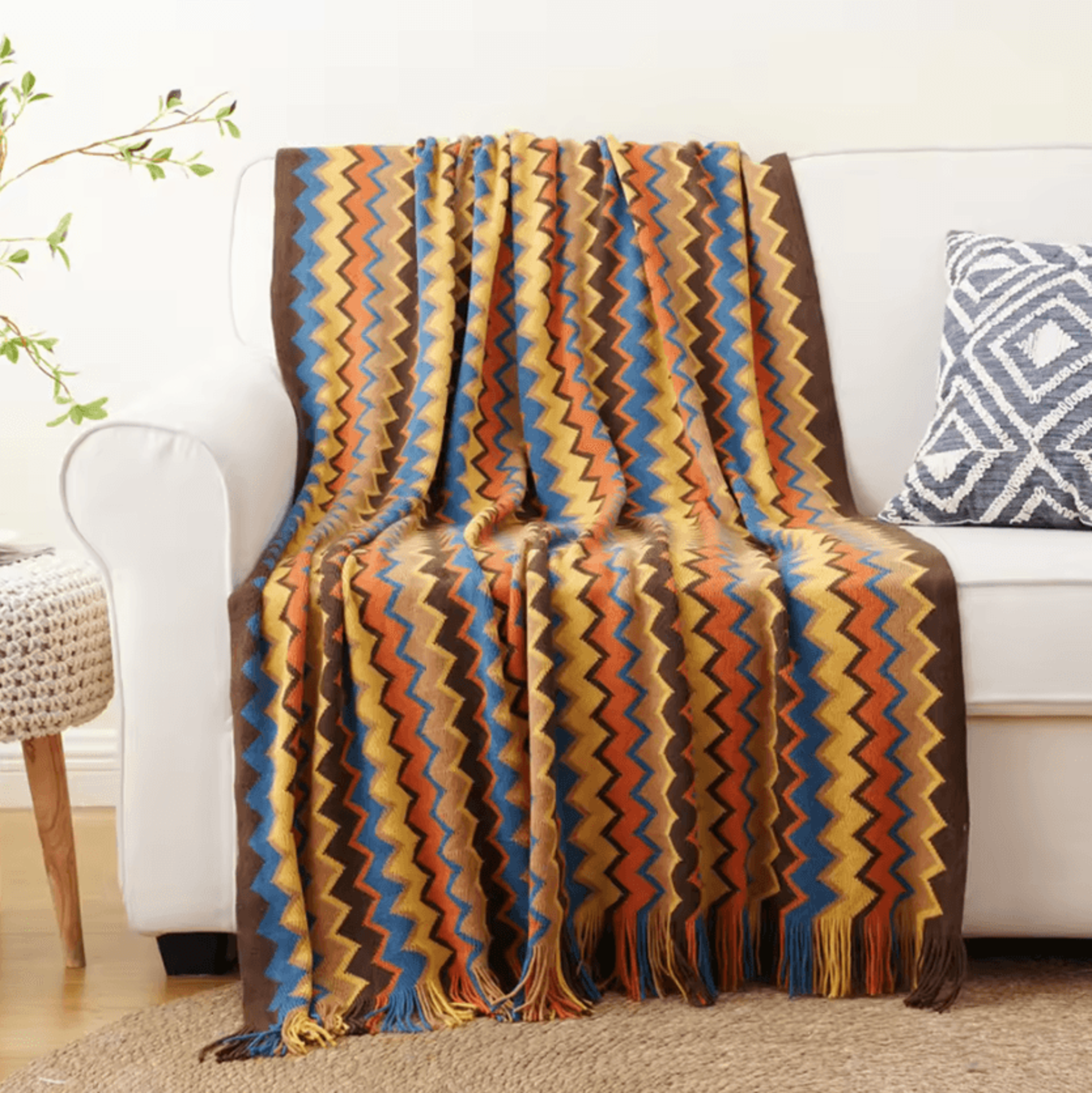 Battilo Boho Knitted Throw Blanket With Tassels 3
