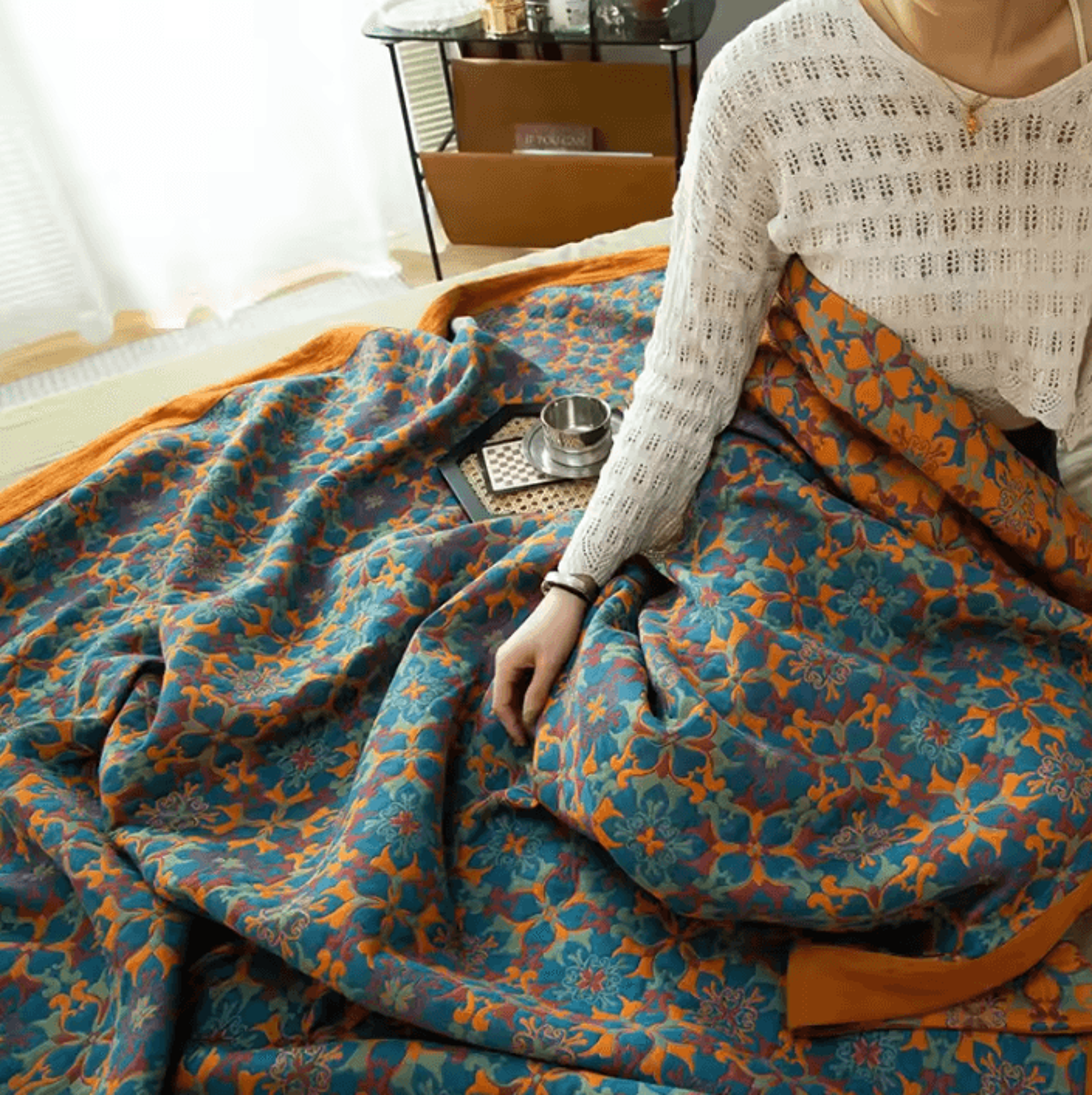 Ethnic Jacquard Cotton Gauze Bedspread Blanket 1
