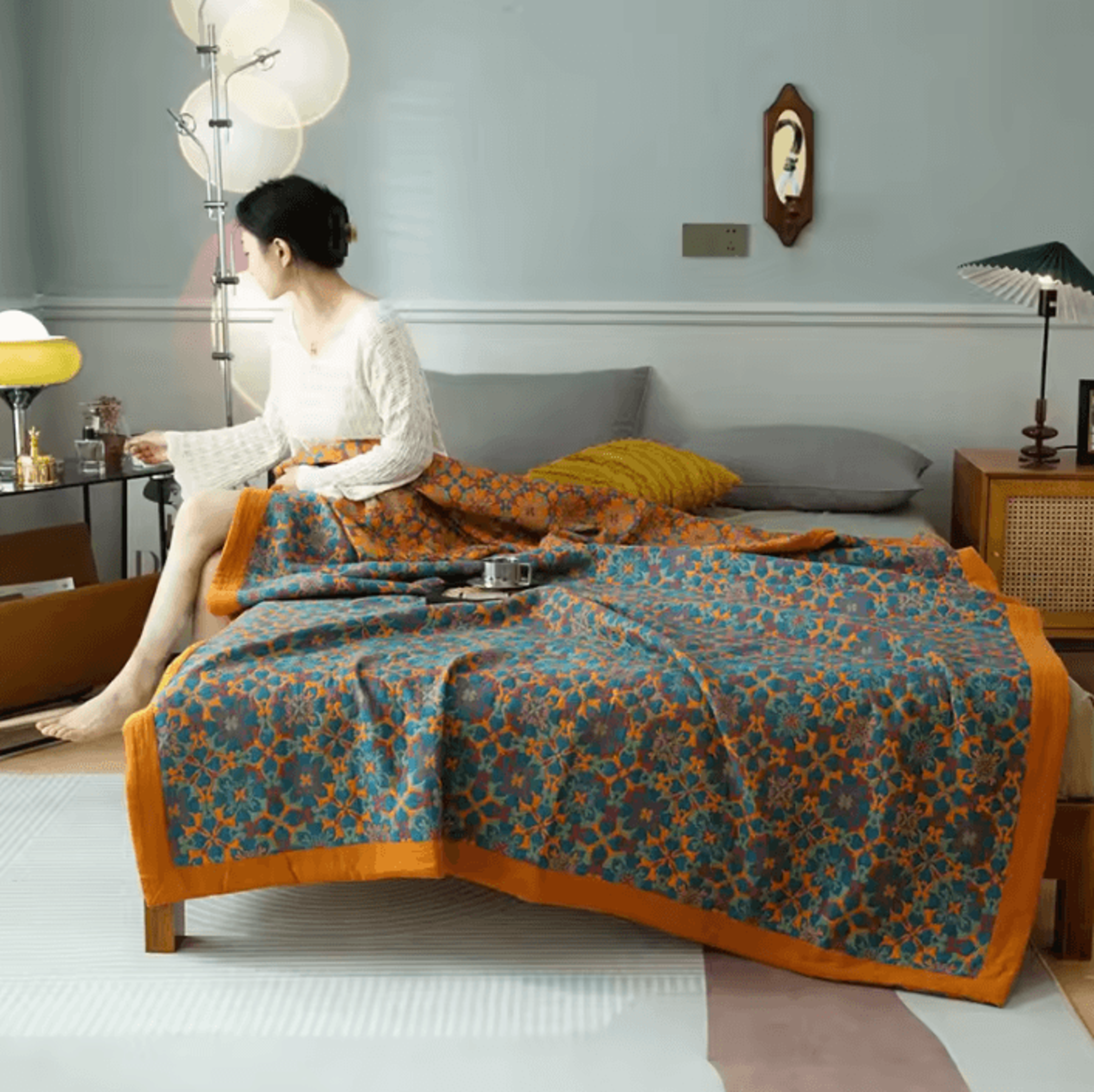 Ethnic Jacquard Cotton Gauze Bedspread Blanket 3