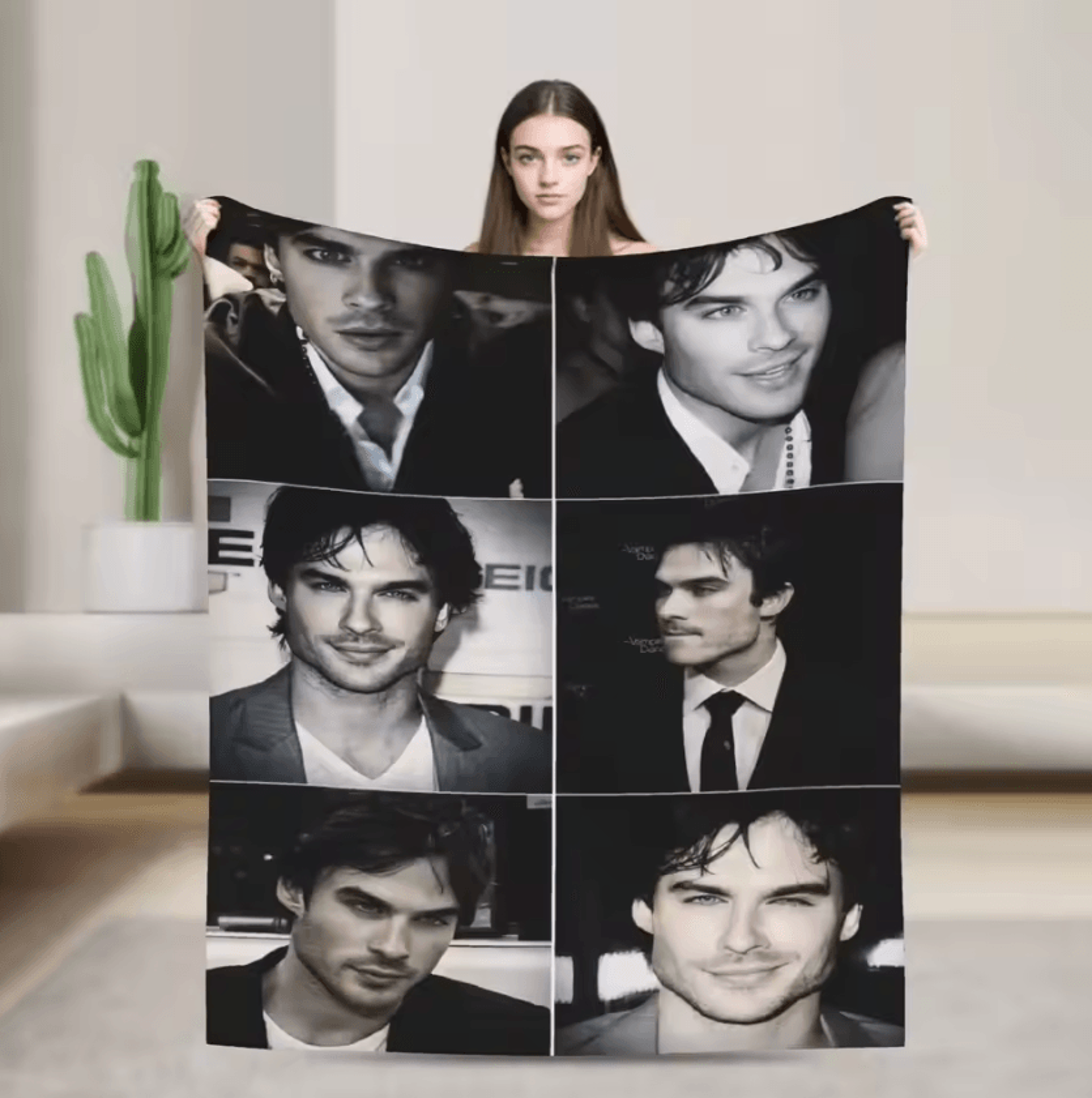 Damon Salvatore Vampire Diaries Fleece Throw Blanket 0