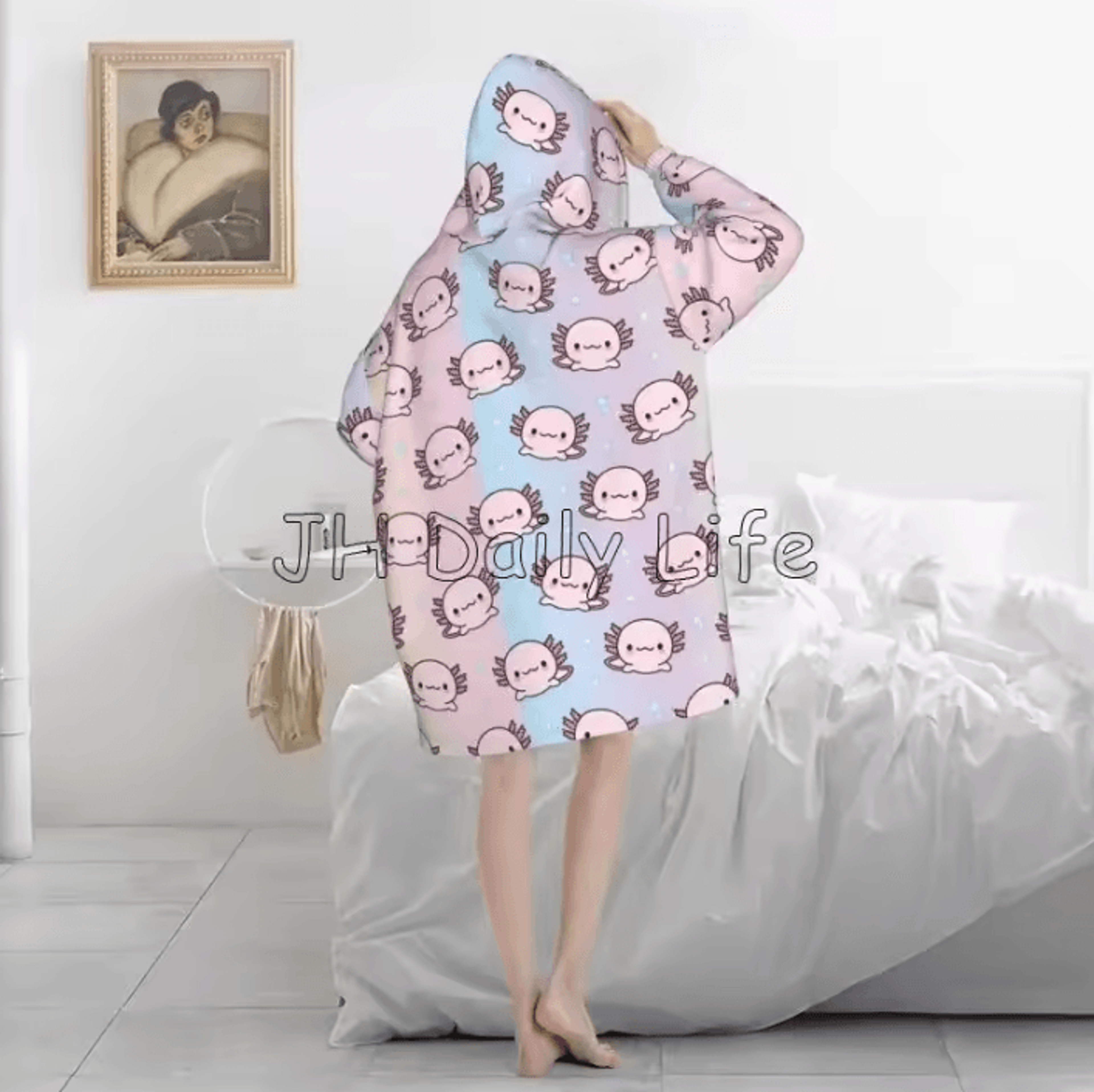 Axolotl Oversized Flannel Wearable Blanket Hoodie 1
