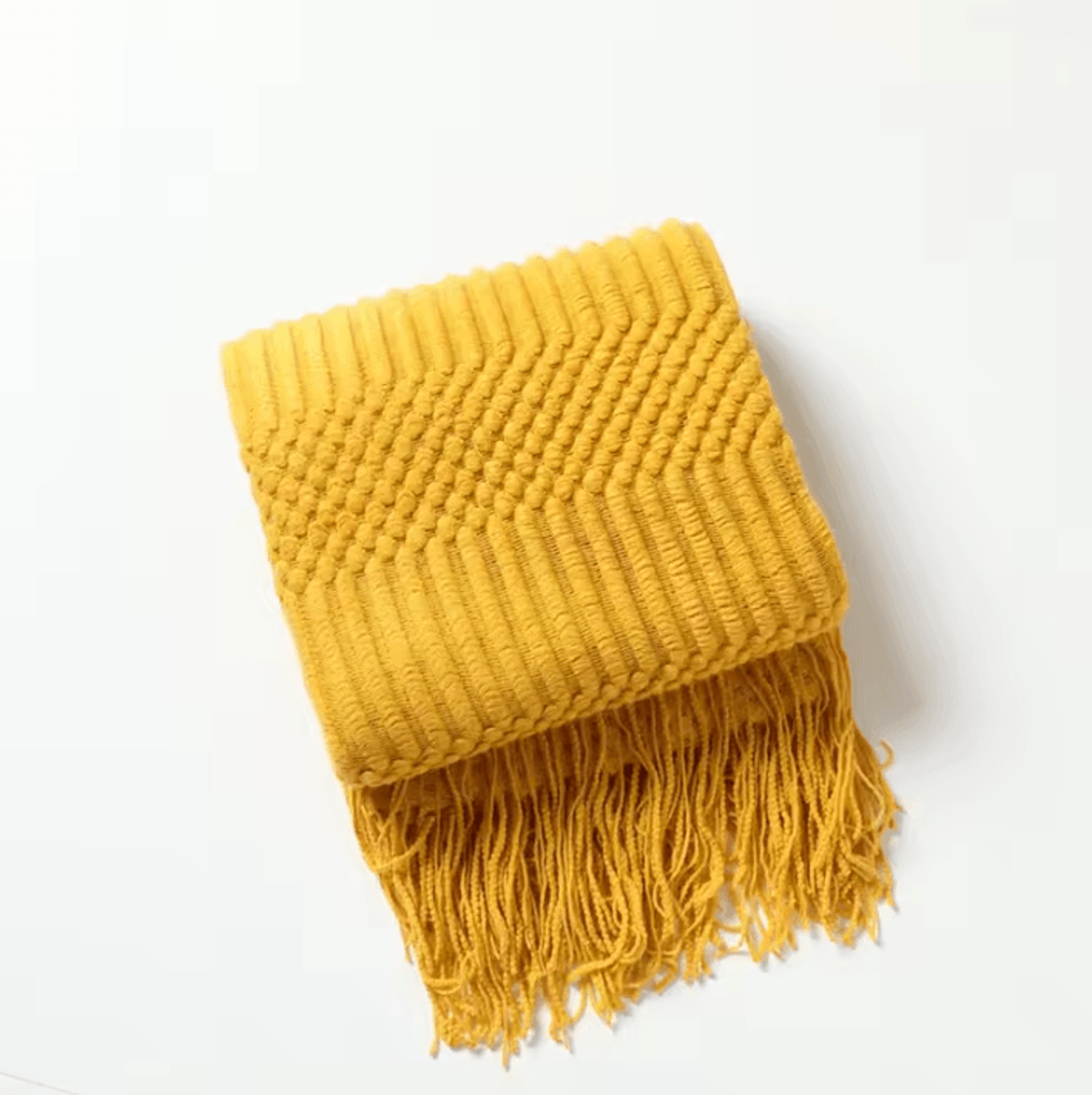 Cream White Textured Knitted Throw Blanket With Tassels 18