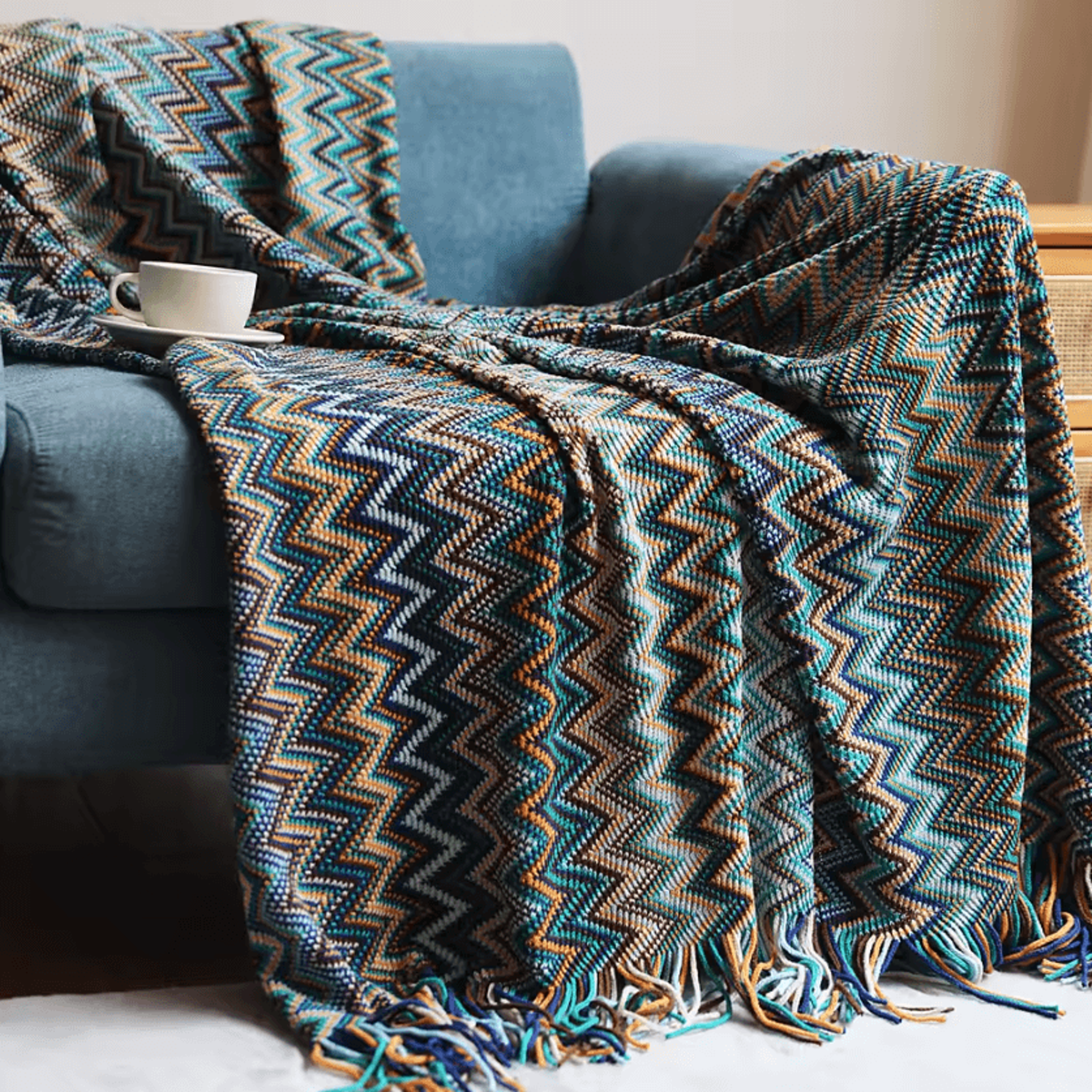 Rust Red Boho Knitted Tassel Throw Blanket 3