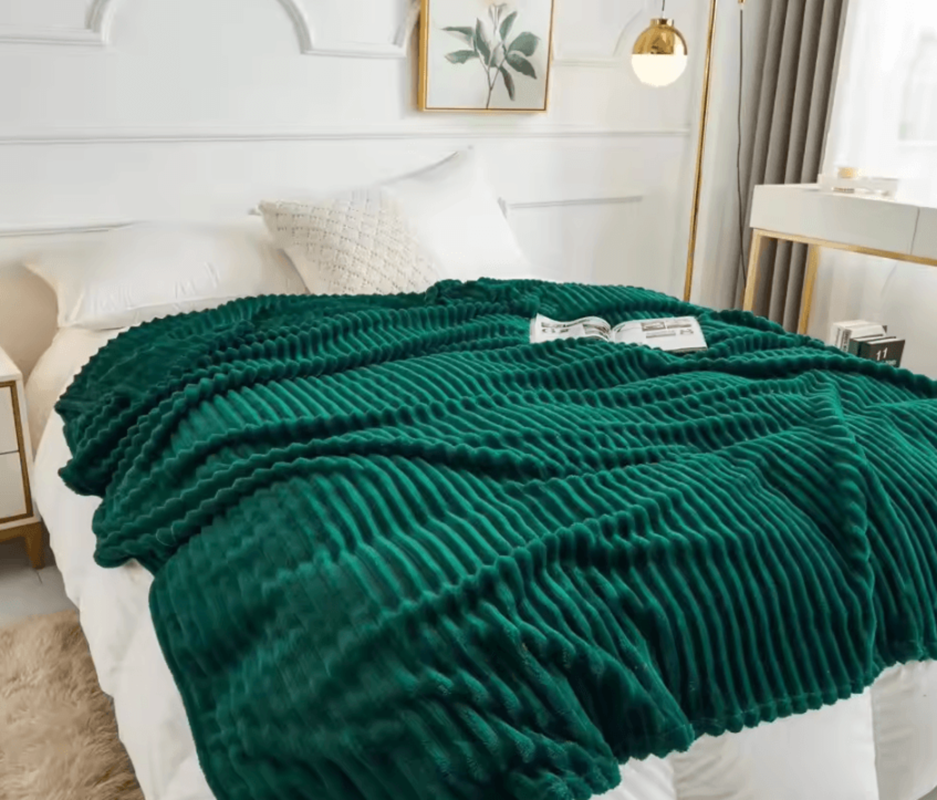 Faux Rabbit Plush Striped Throw Blanket 8