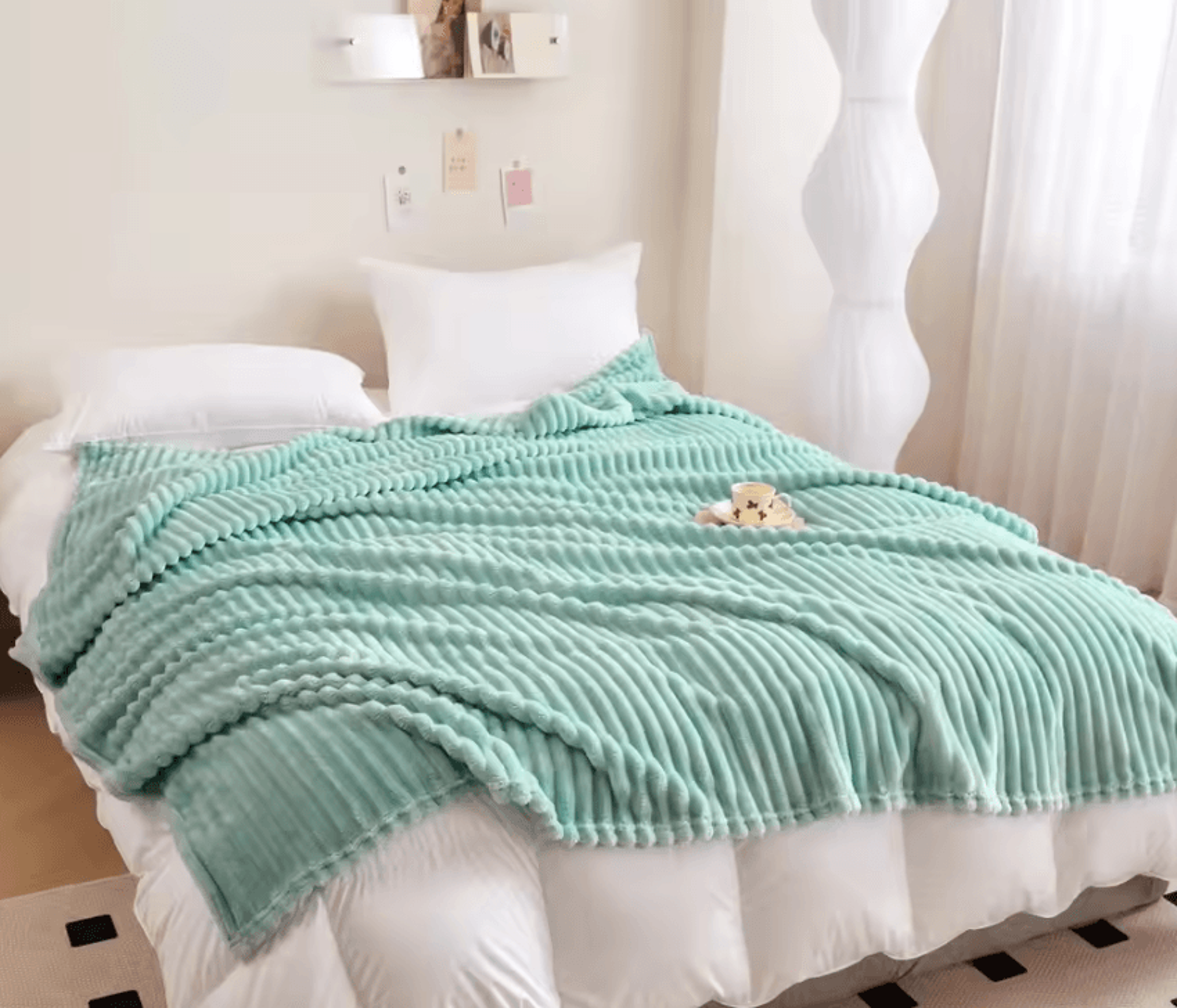 Faux Rabbit Plush Striped Throw Blanket 7