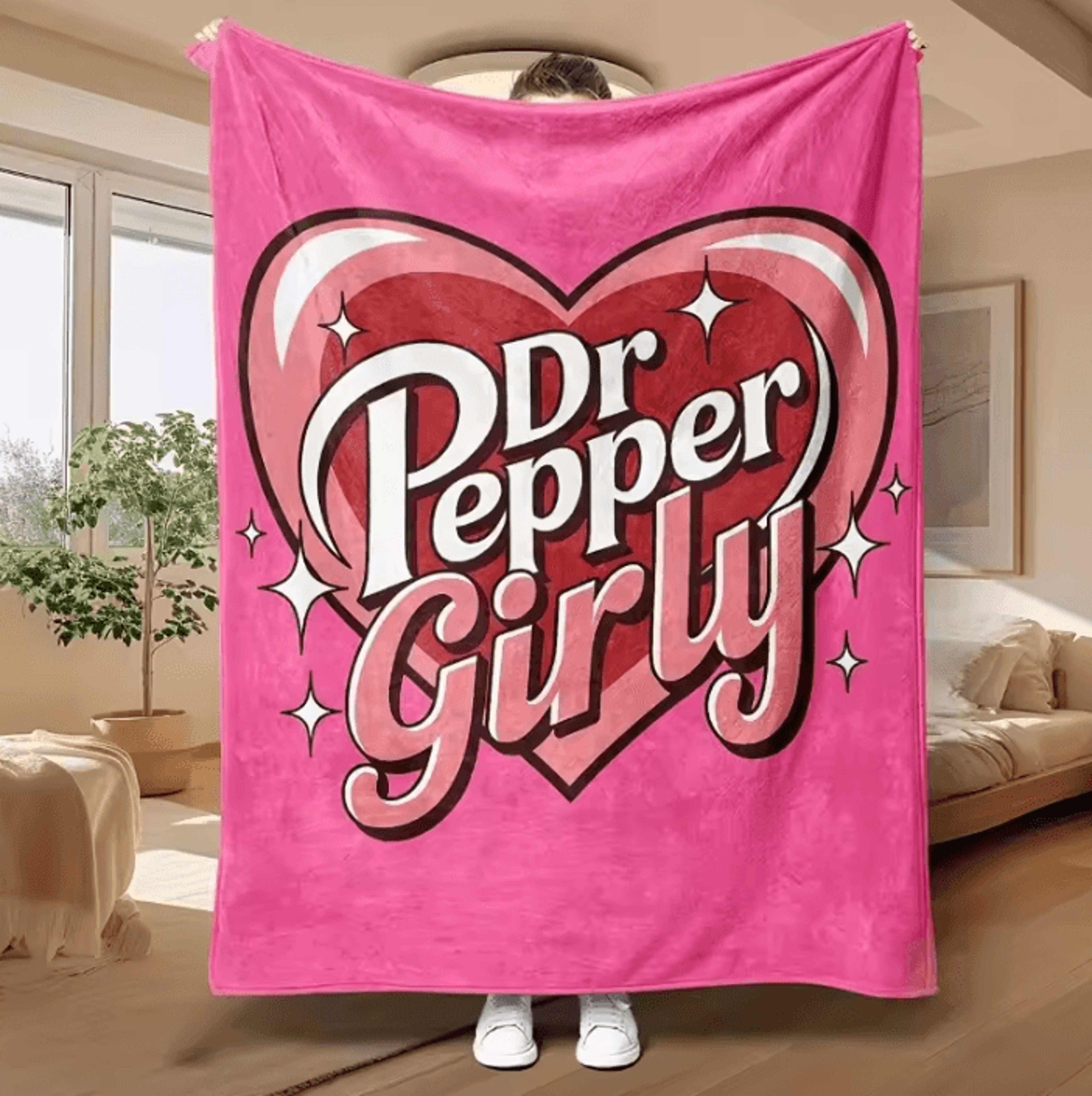 Dr Pepper Pink Heart Flannel Throw Blanket 5