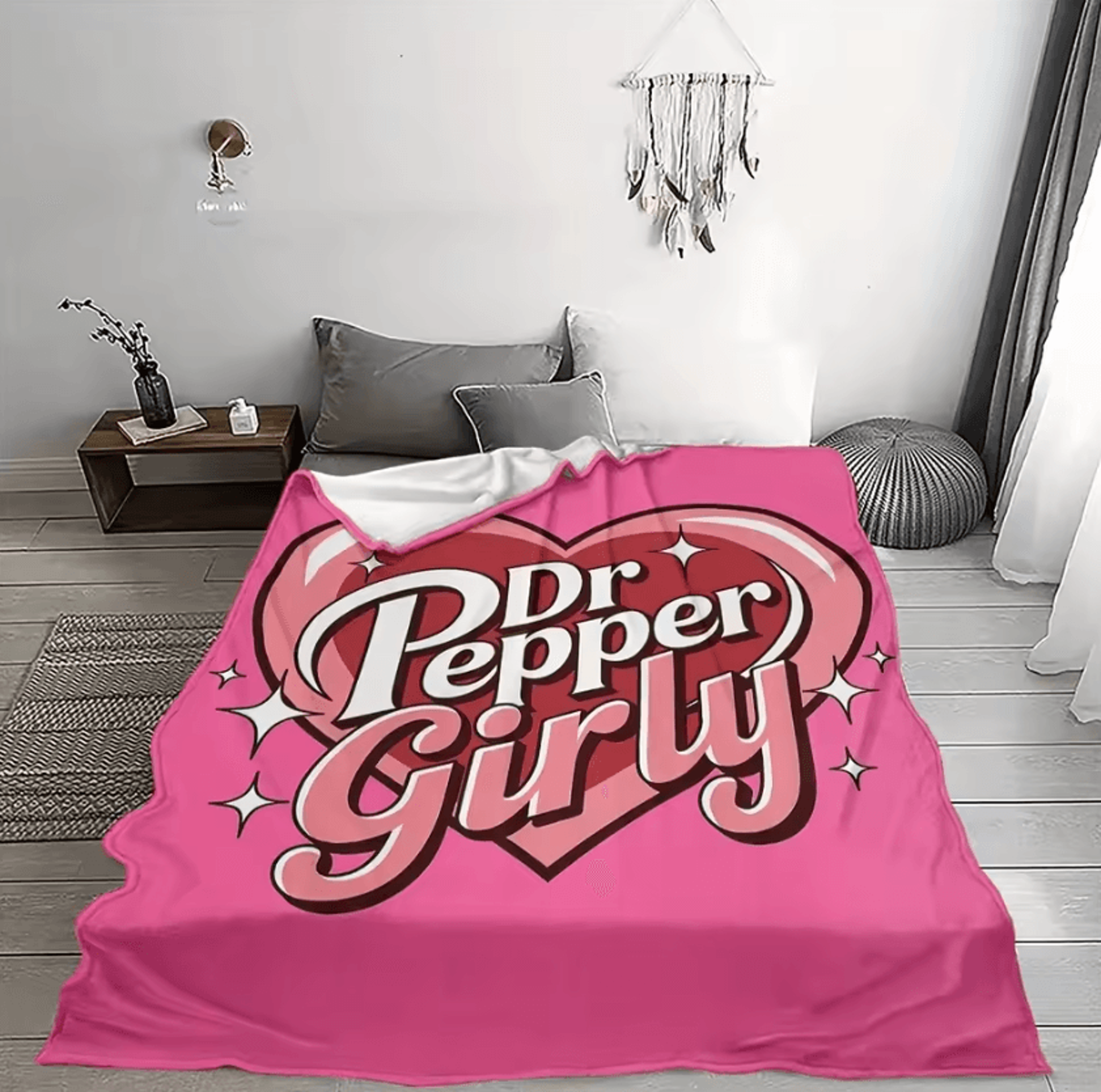 Dr Pepper Pink Heart Flannel Throw Blanket 1