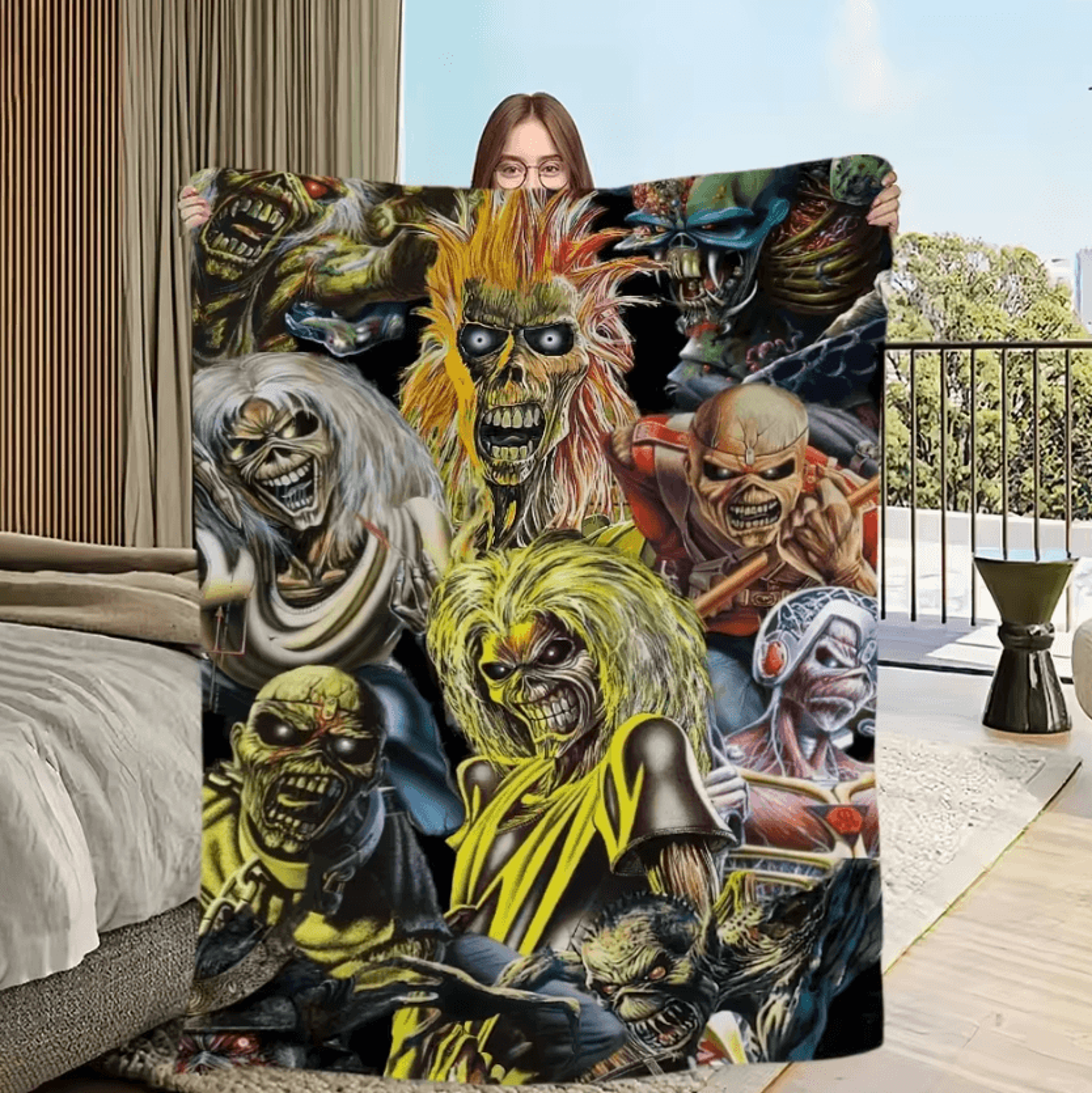Iron Maiden Skeleton Flame Soft Throw Blanket 4