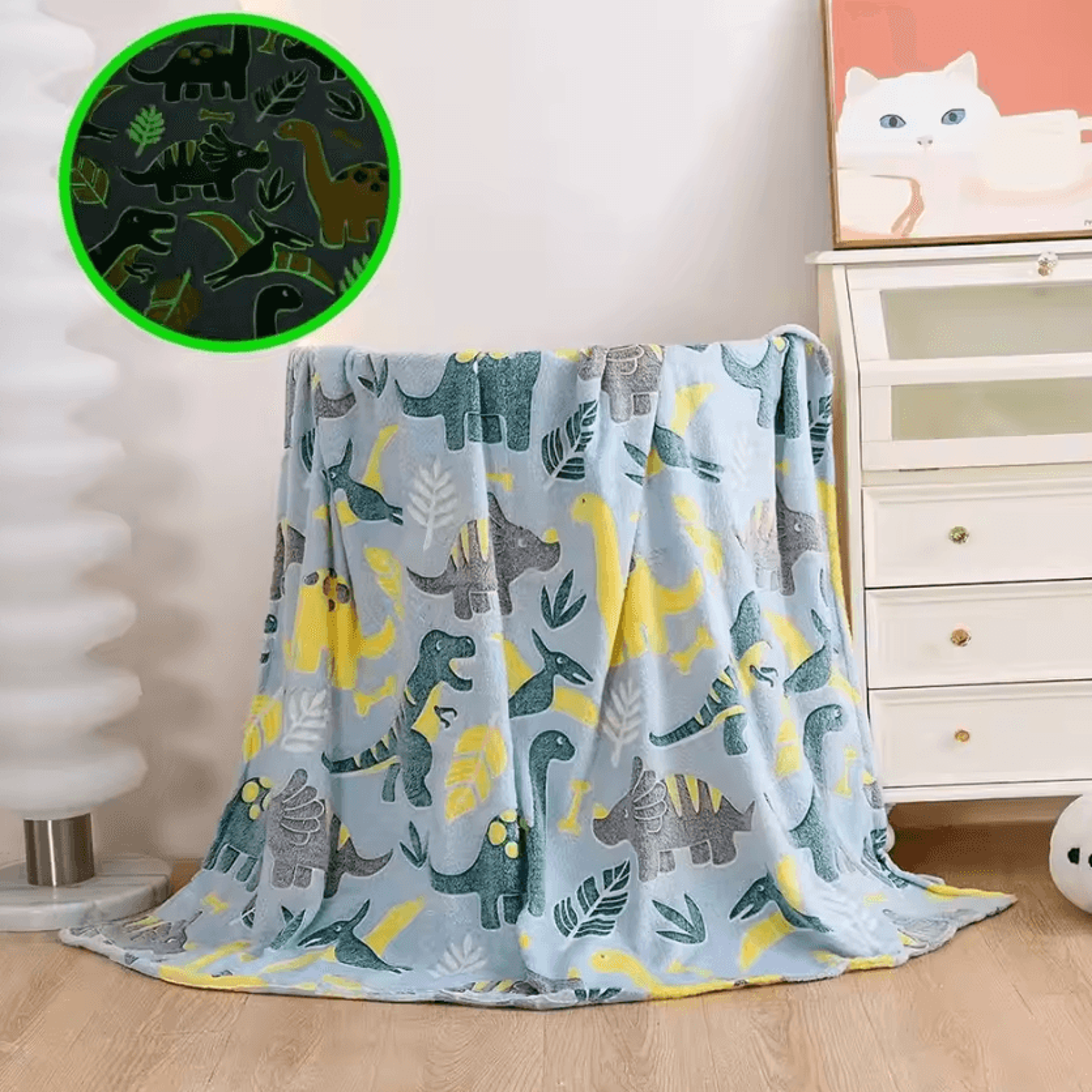 Glow In The Dark Unicorn And Dinosaur Kids Flannel Blanket 4