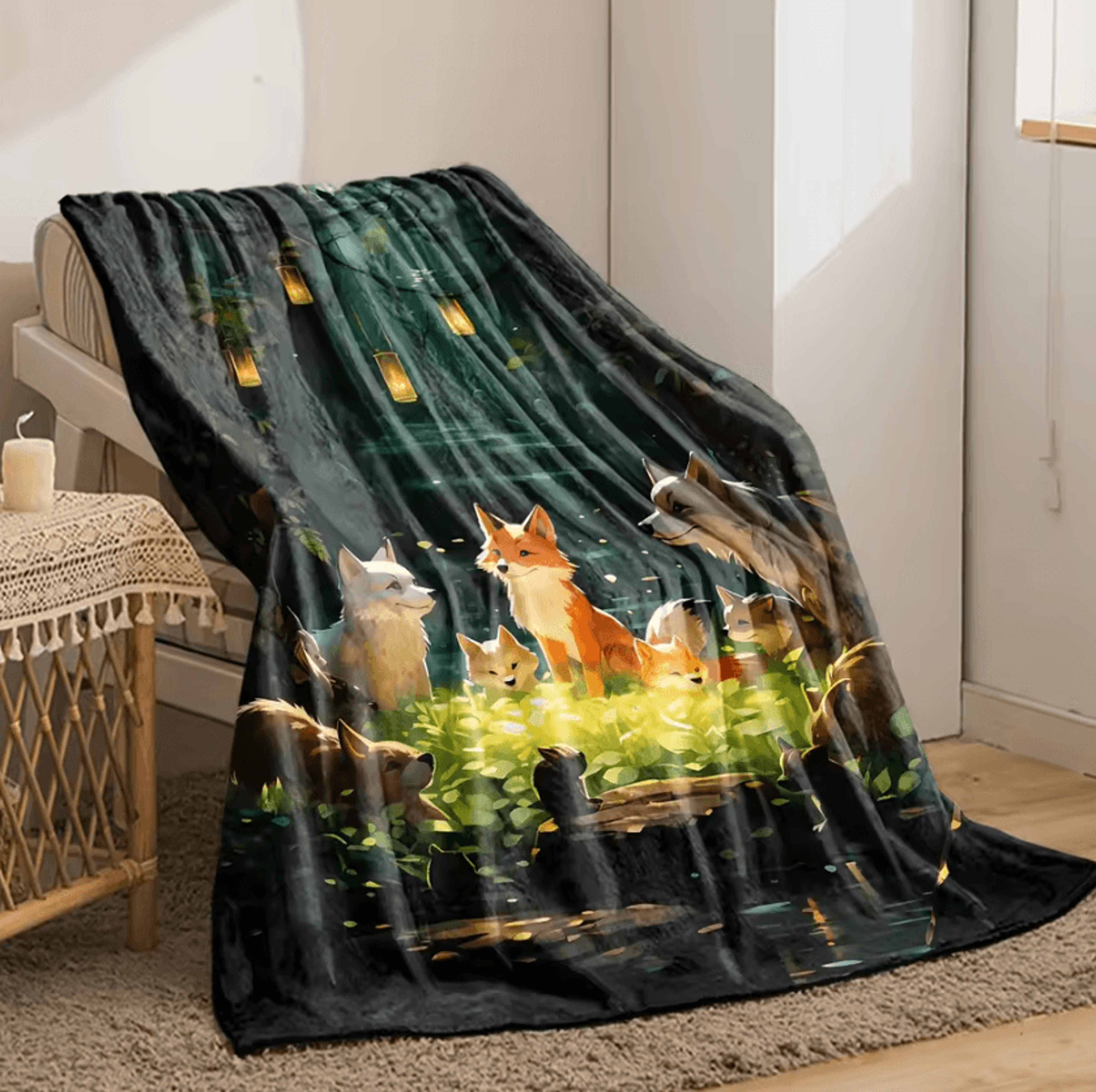 Forest Fox Soft Flannel Throw Blanket 1
