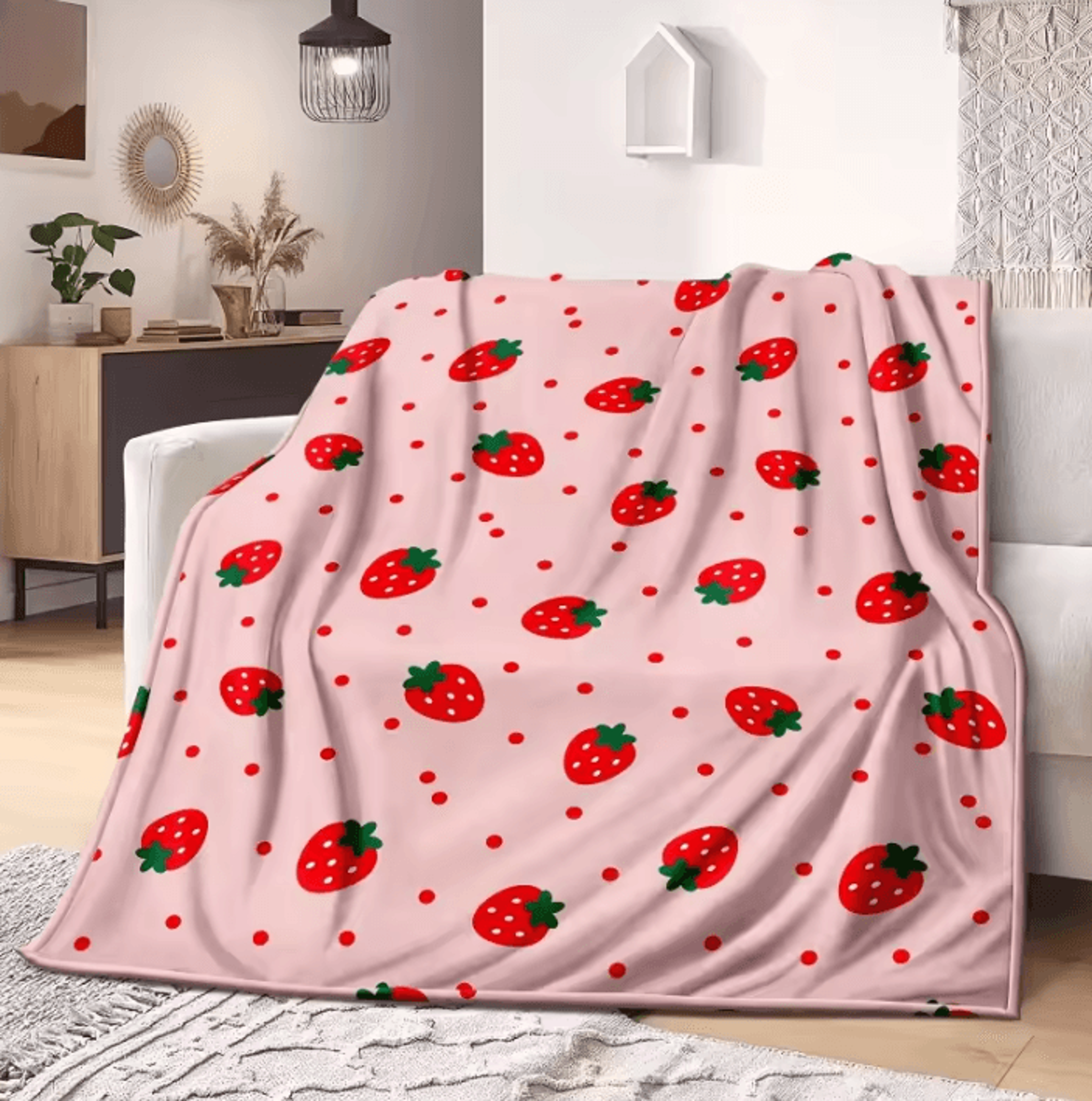 Cute Strawberry Soft Fleece Throw Blanket 0