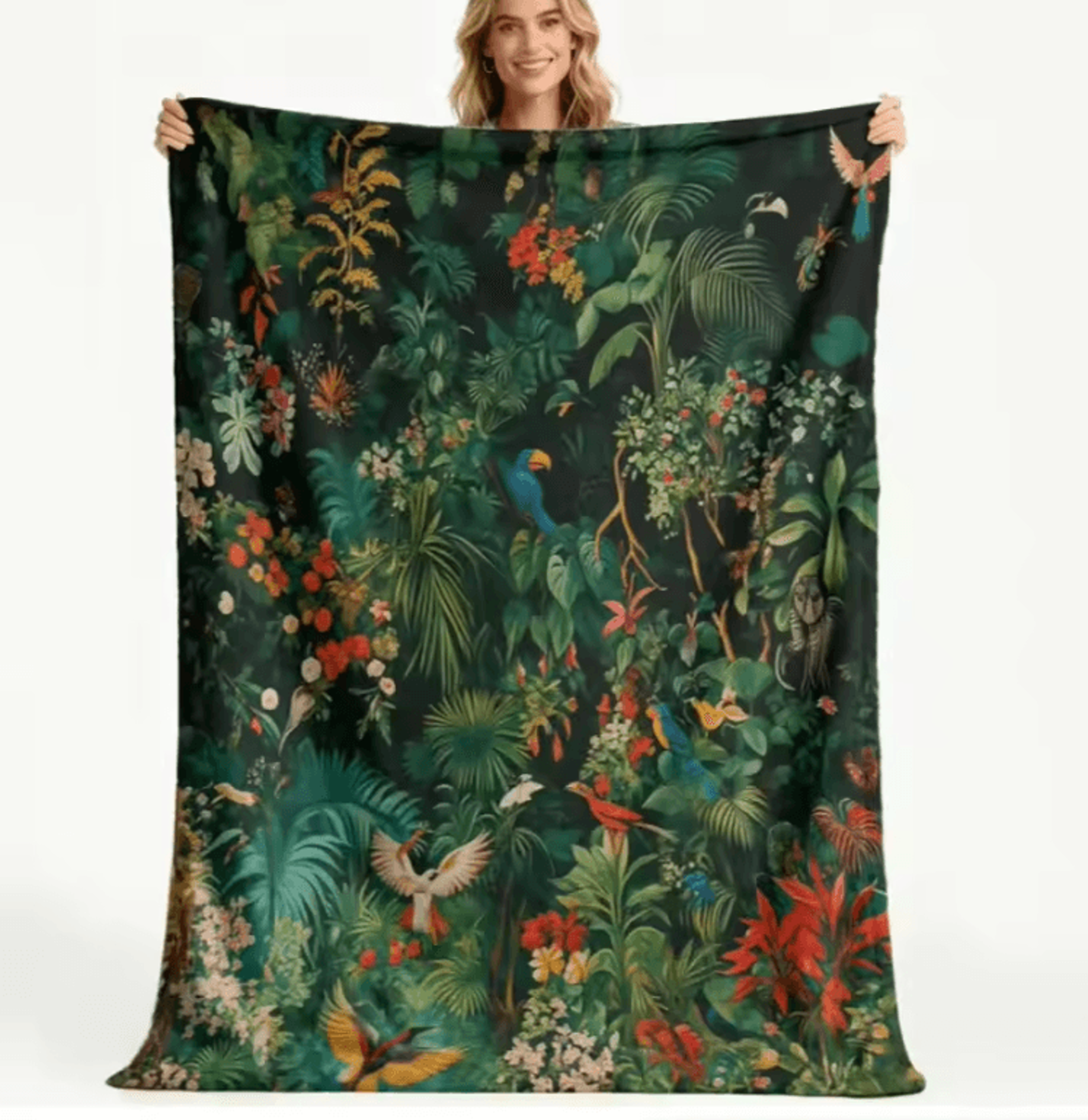 Tropical Jungle Birds Soft Flannel Throw Blanket 1