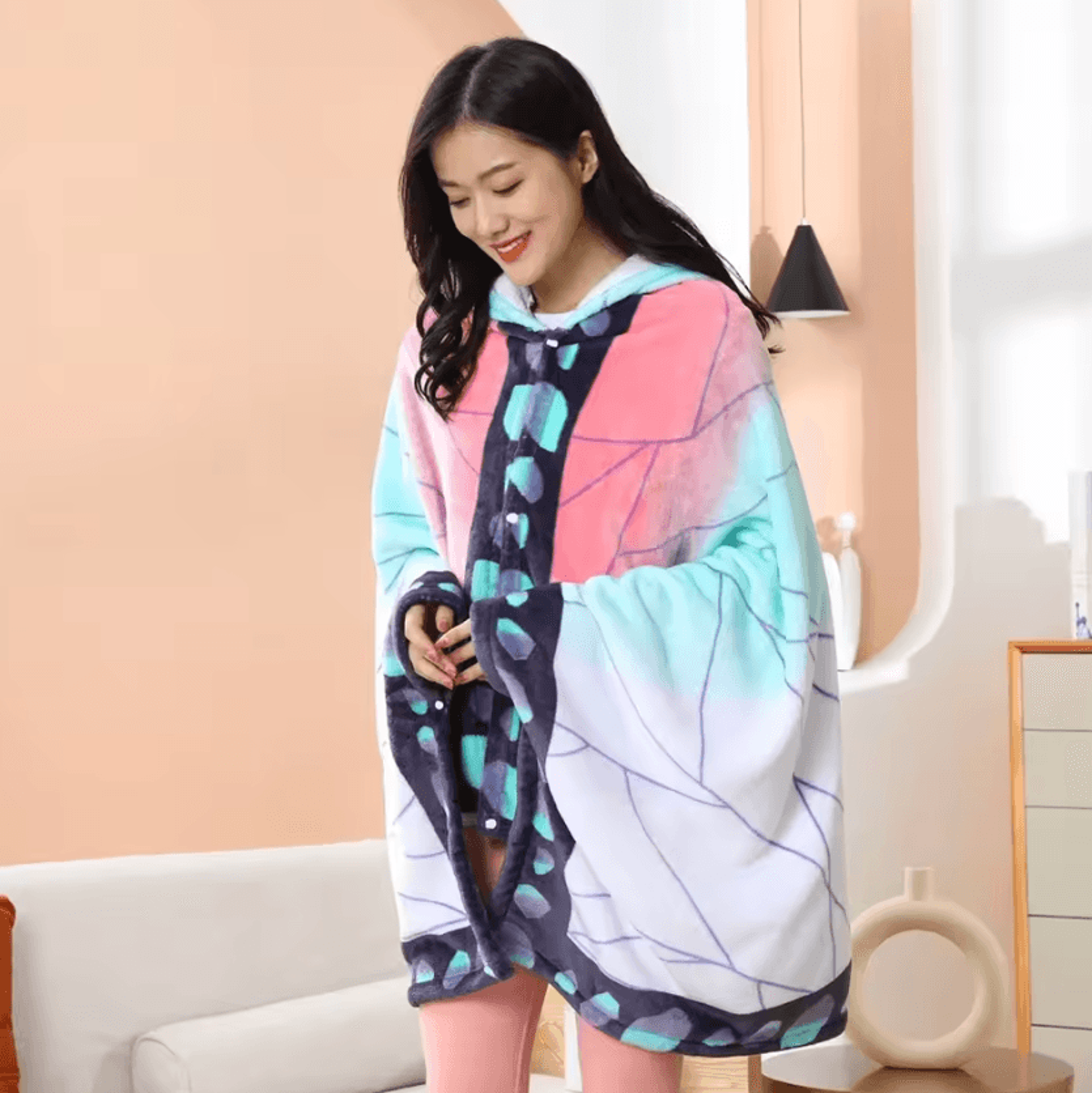 Tanjiro Nezuko Anime Kimono Wearable Shawl Blanket 2