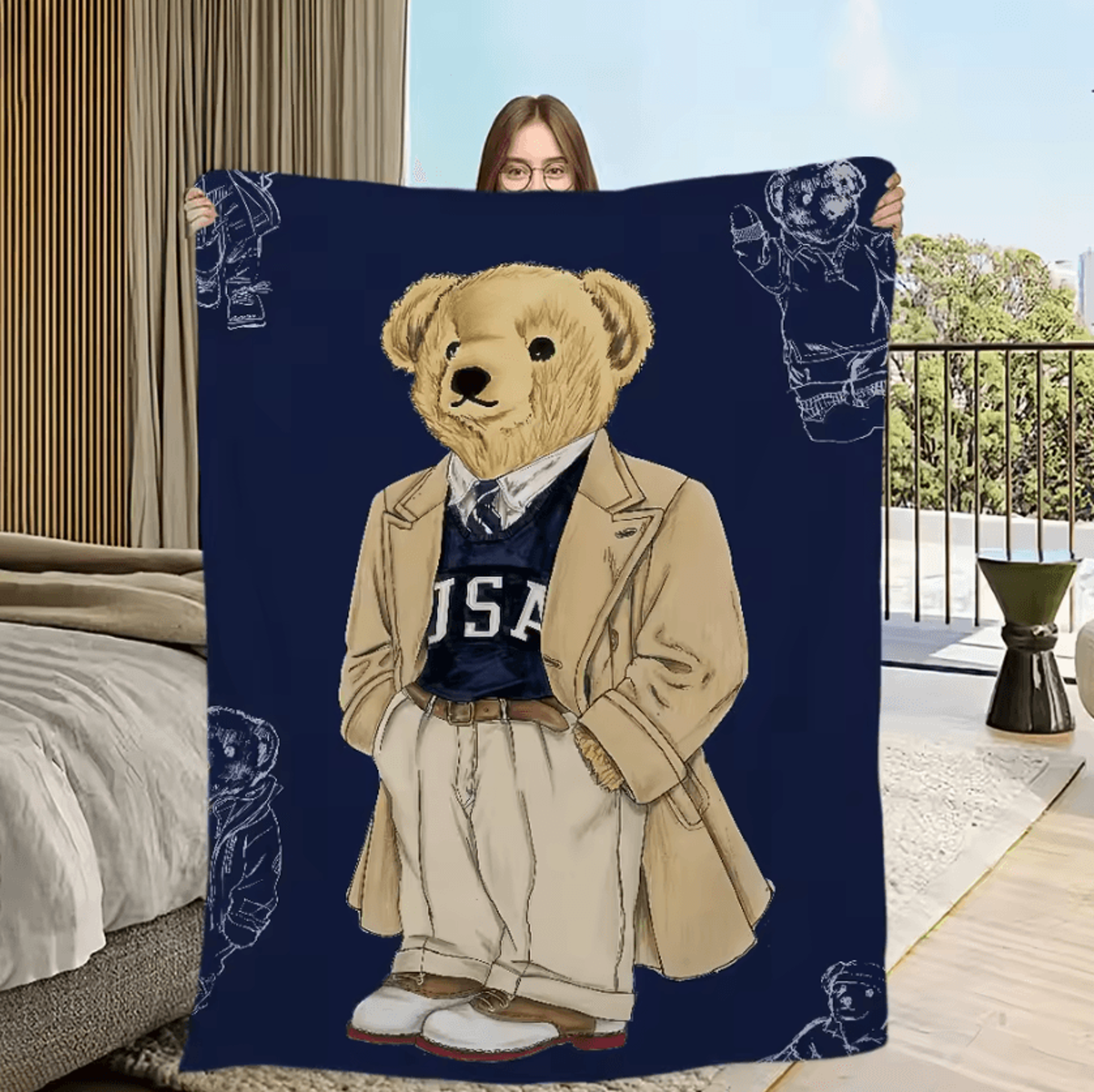 Cute Bear Soft Plush Flannel Throw Blanket 1