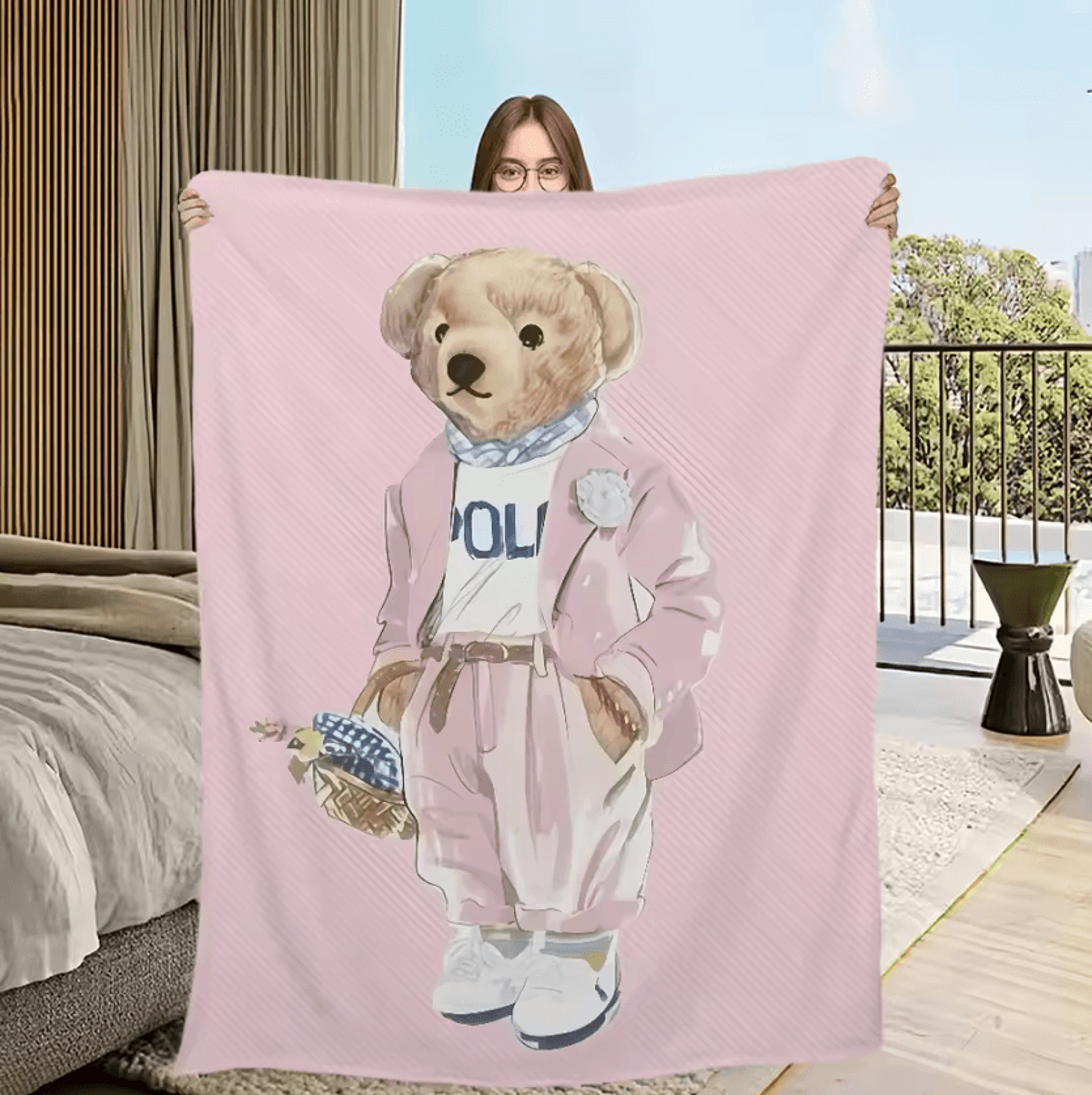 Cute Bear Soft Plush Flannel Throw Blanket 5