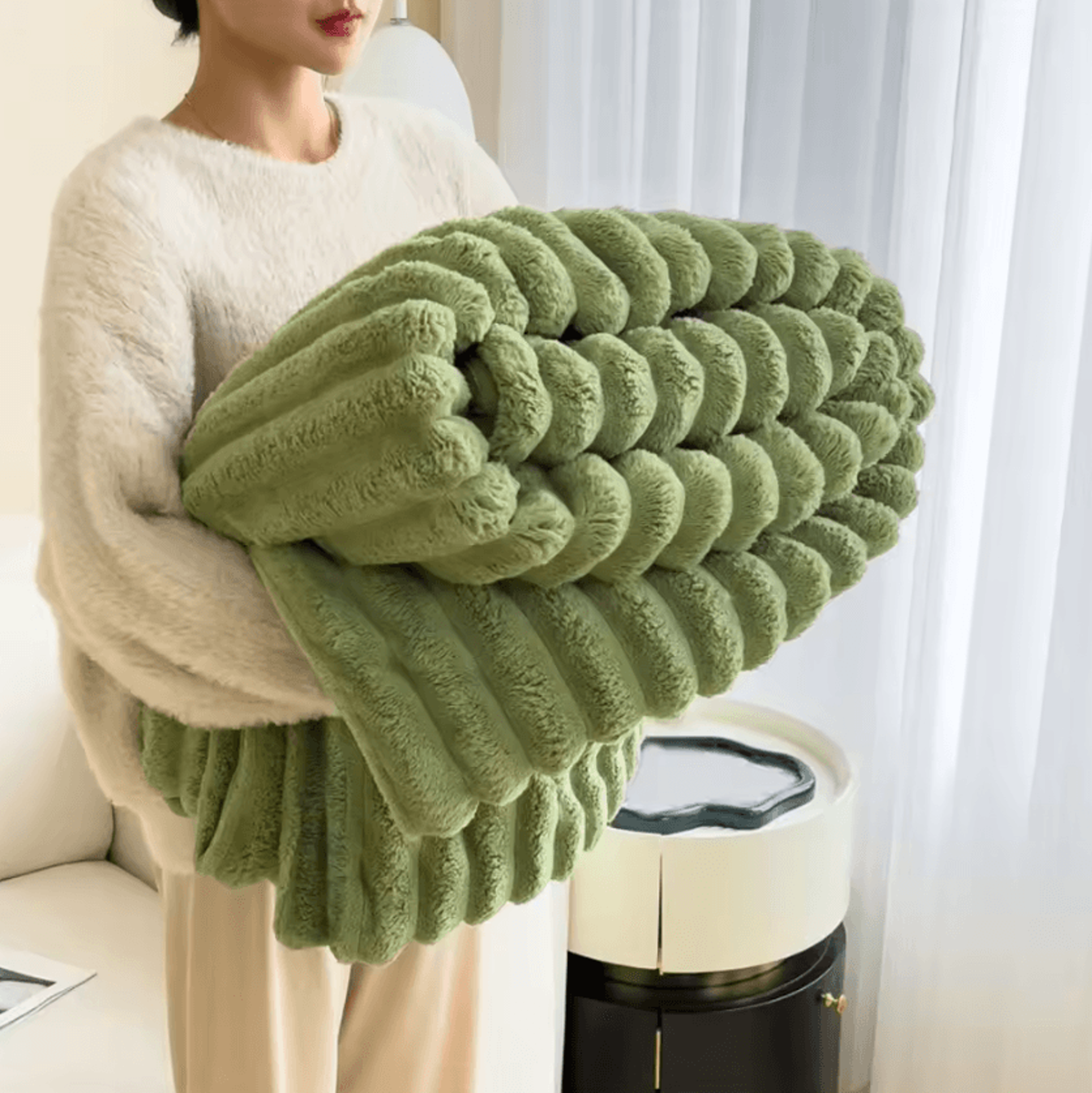 Double Sided Plush Striped Throw Blanket 1