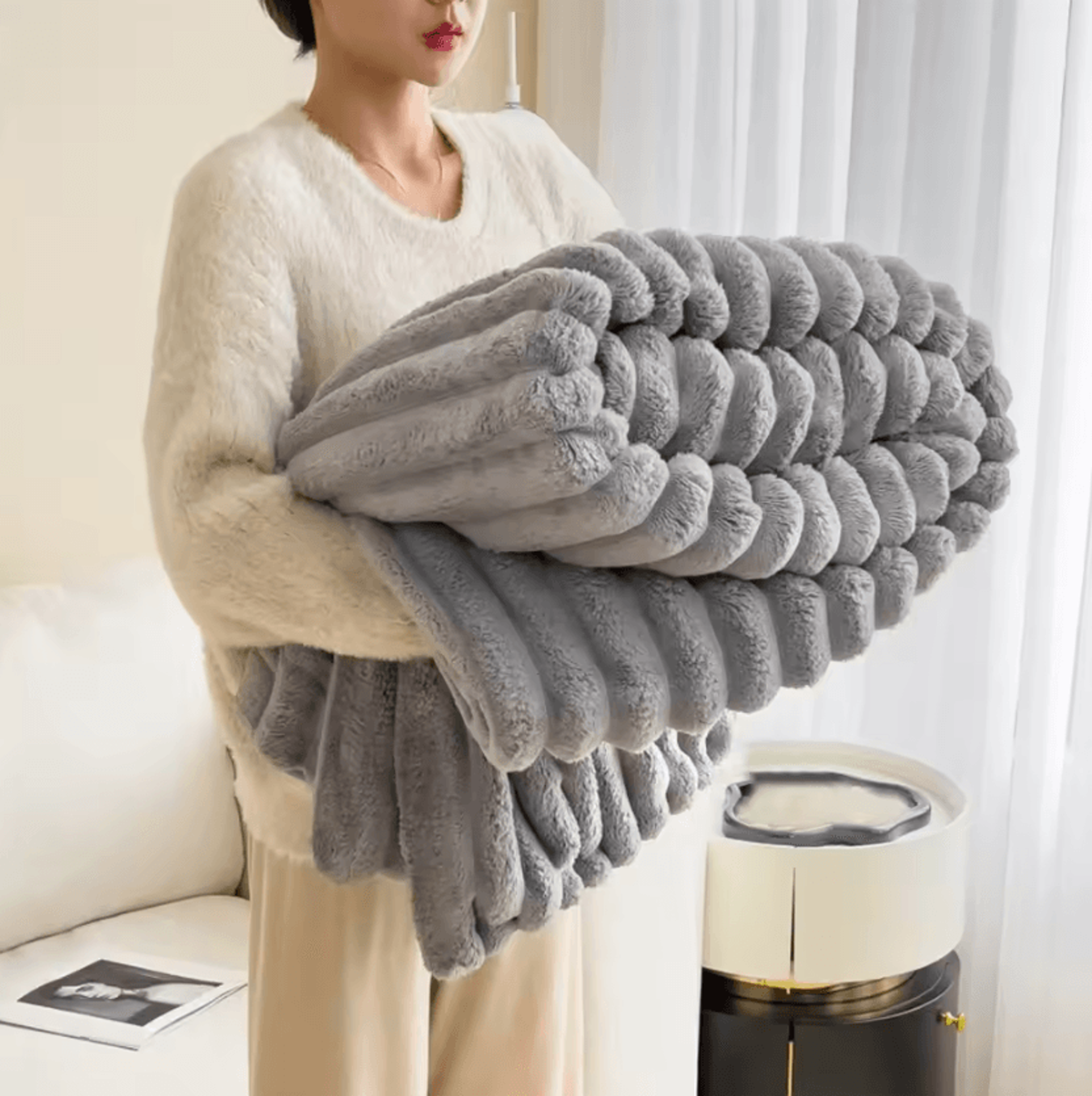 Double Sided Plush Striped Throw Blanket 6