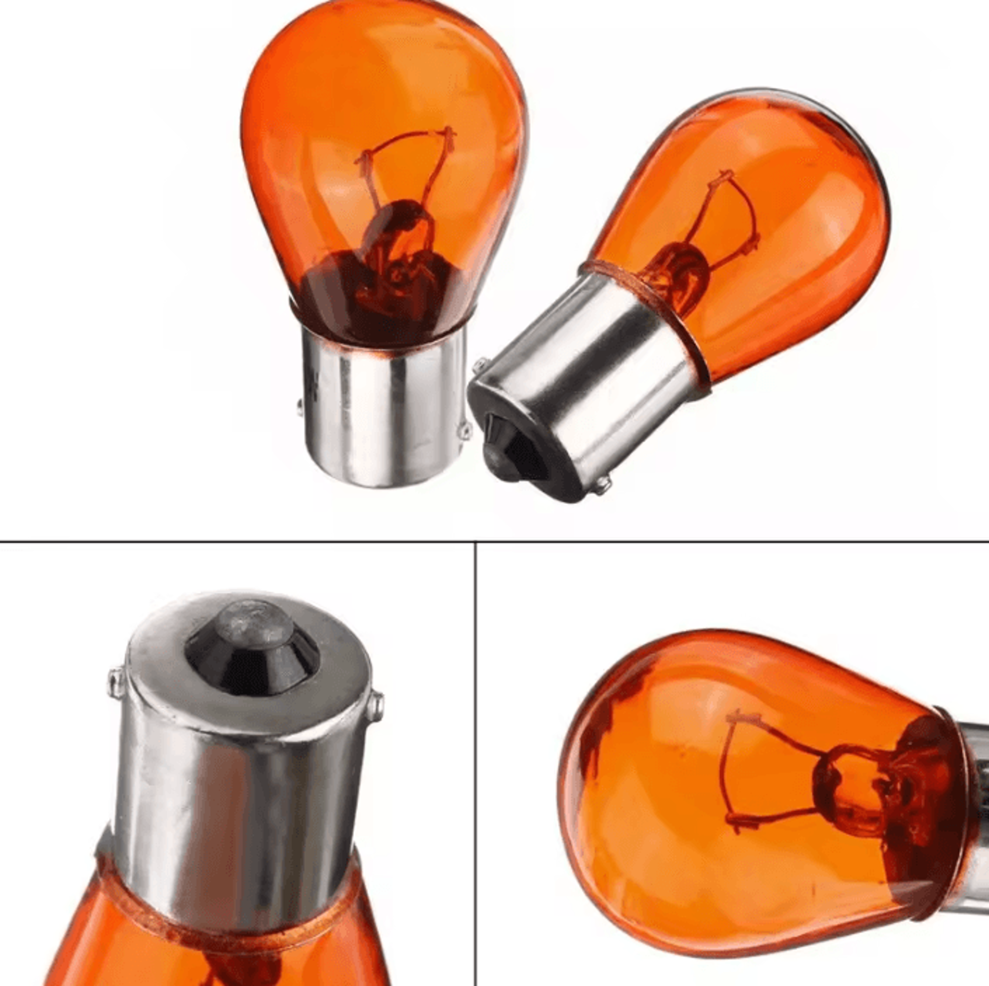AmberGlow 2Piece P21W 1156 BA15S Amber Halogen Turn Signal Bulbs For Cars And Scooters 4