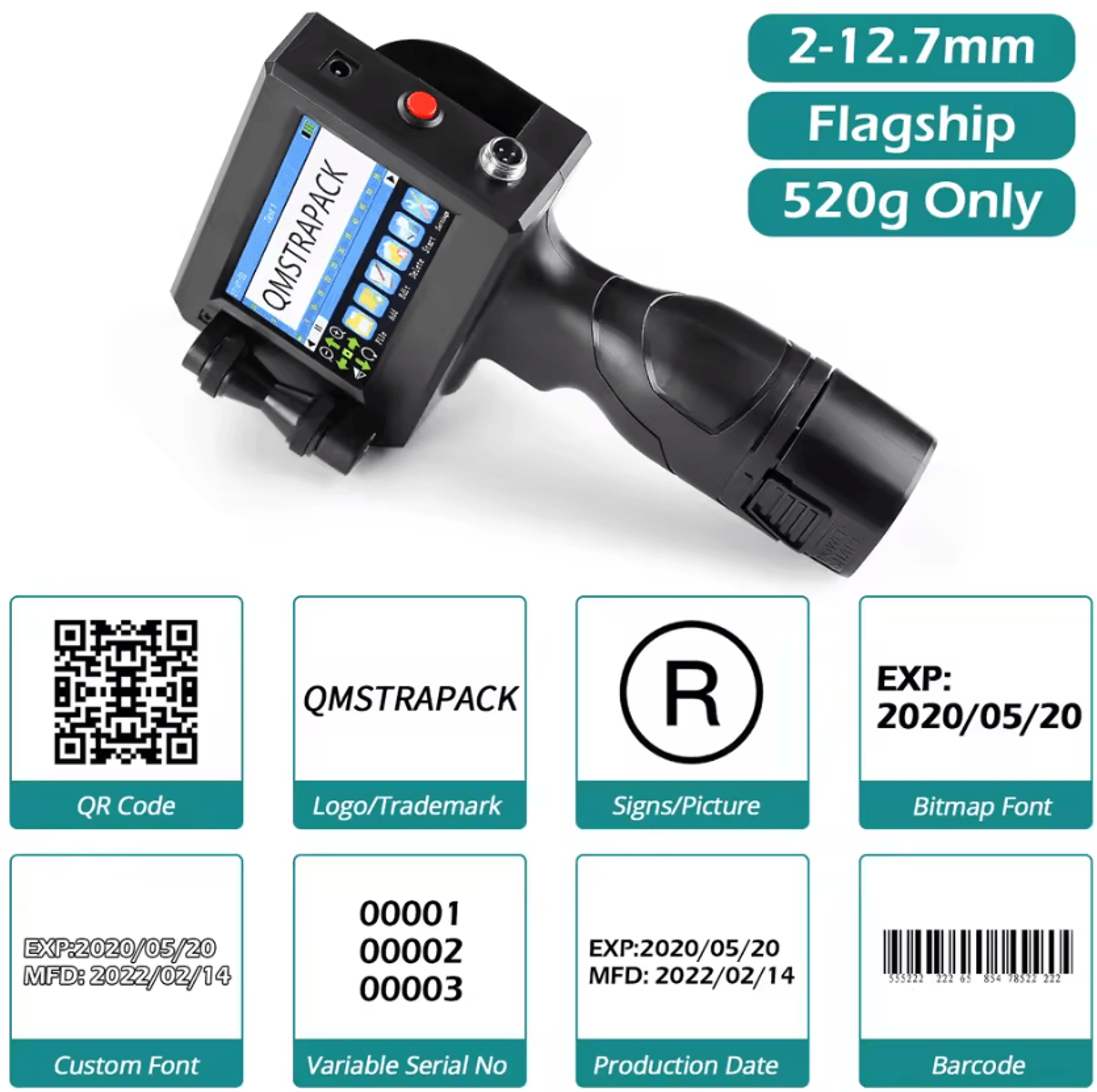 127mm Handheld Inkjet Printer With FastDrying Ink For Batch Date Barcode And Logo Printing 2
