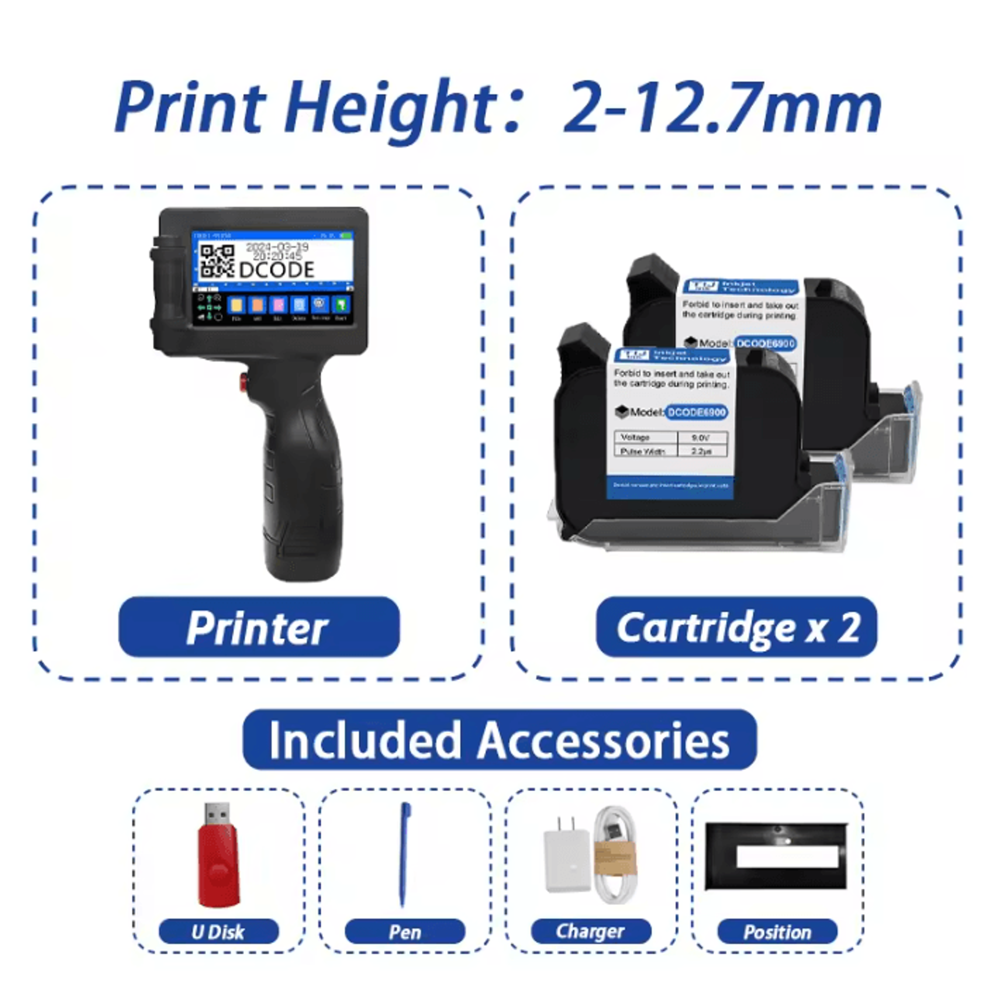 DCODE 1755PLUS 127mm Portable Handheld Inkjet Printer For Batch Date Barcode And Logo Coding 5