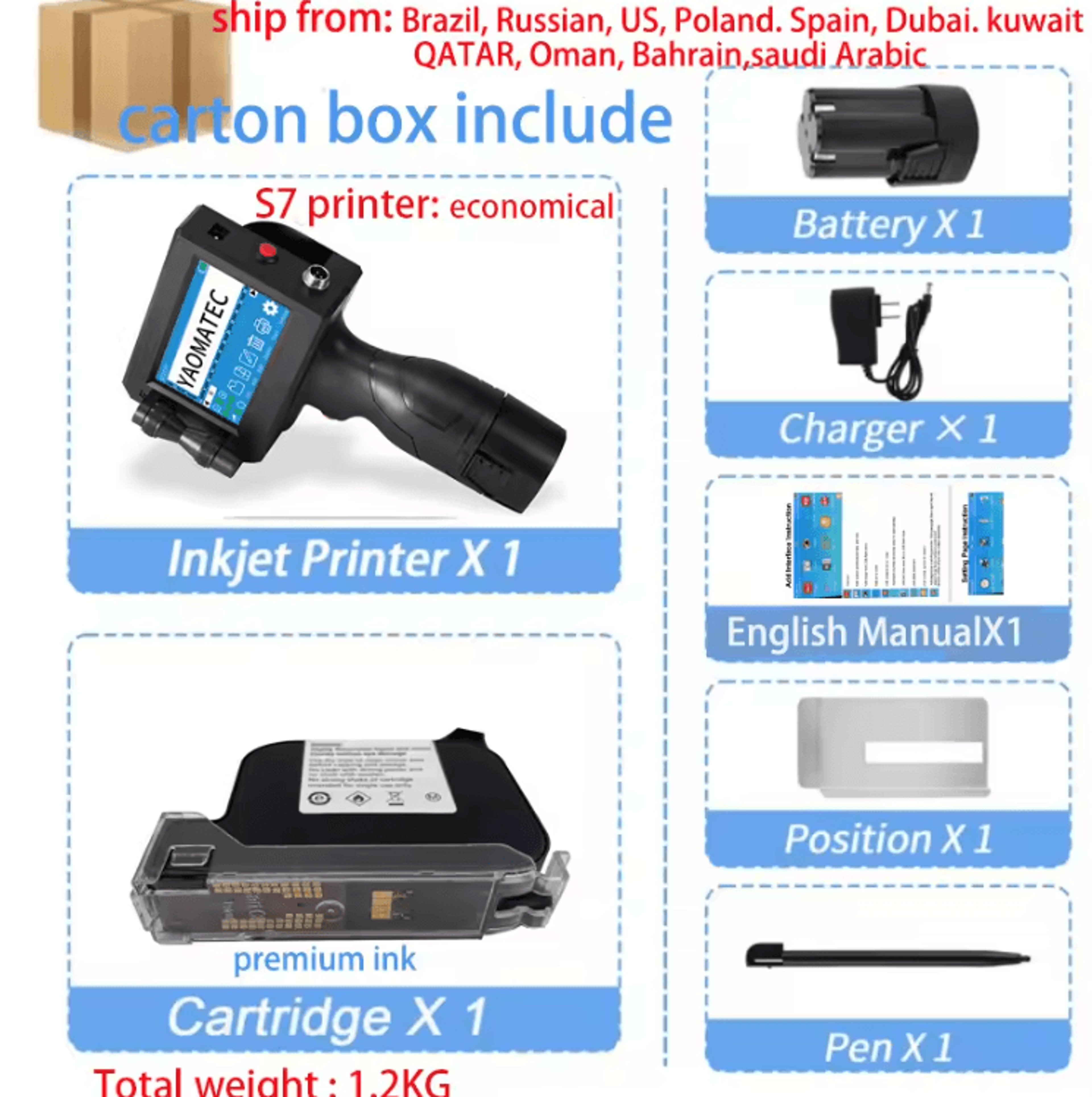 S7 Y7 127mm Handheld Inkjet Printer Portable QR Barcode And Expiry Date Coding Machine 8